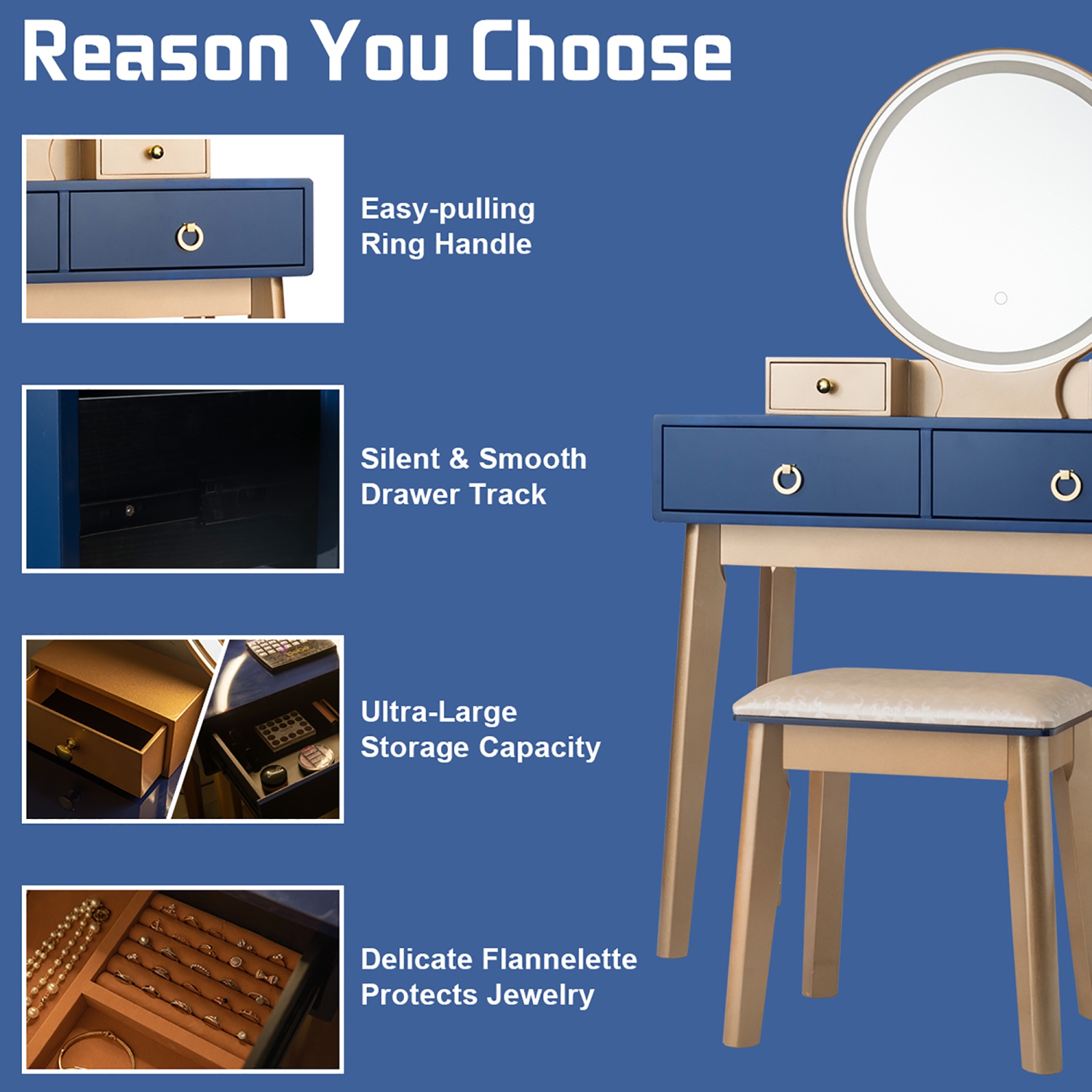 Costway Vanity Makeup Table Touch Screen 3 Lighting Modes Dressing Table Set