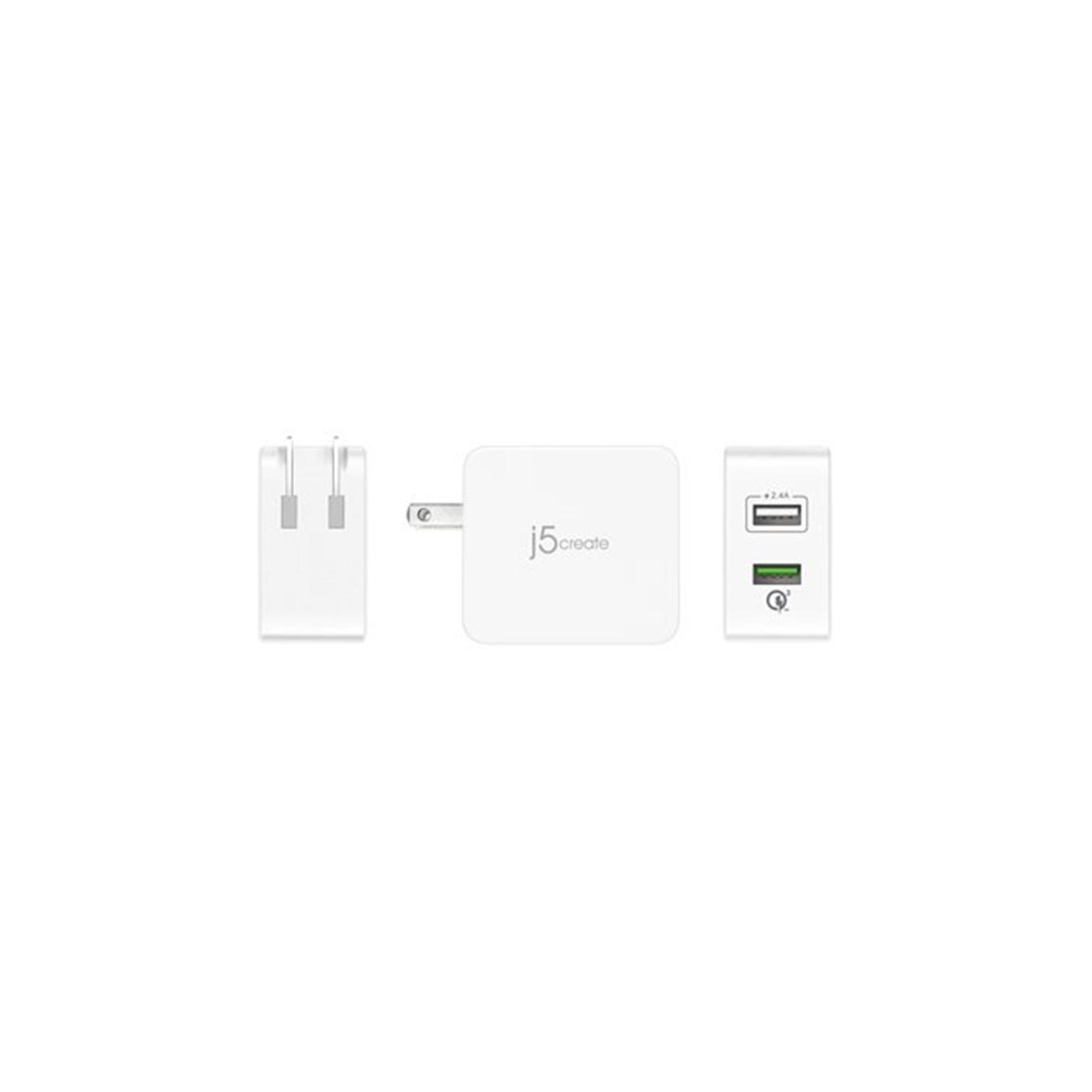 J5Create - Chargeur mural USB 3.0 avec 2 ports, blanc