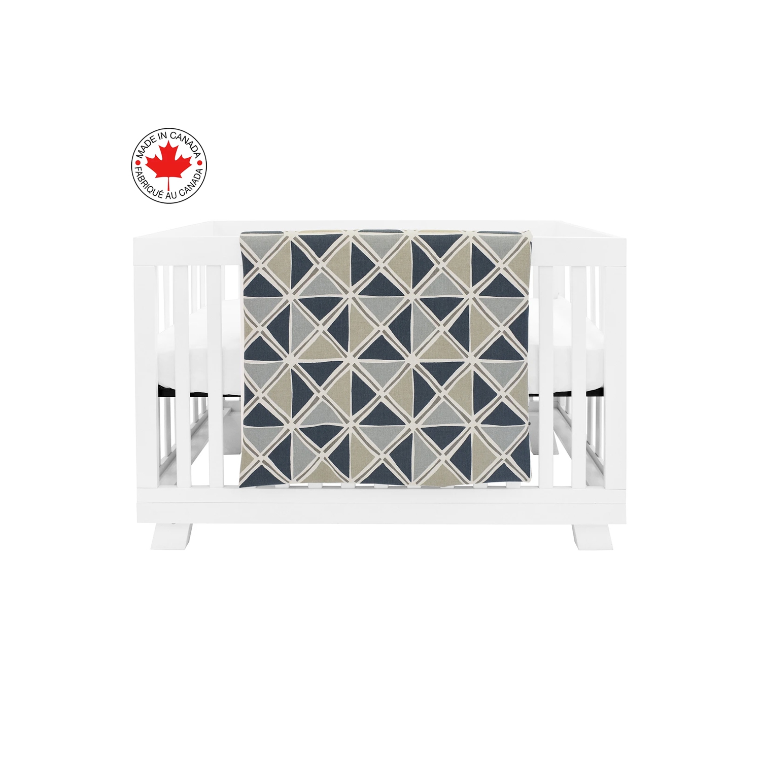 BEBELELO- BABY CRIB BEDDING - 4 PIECE GRAY AND BEIGE BABY WITH A PATTERN OF TRIANGLES