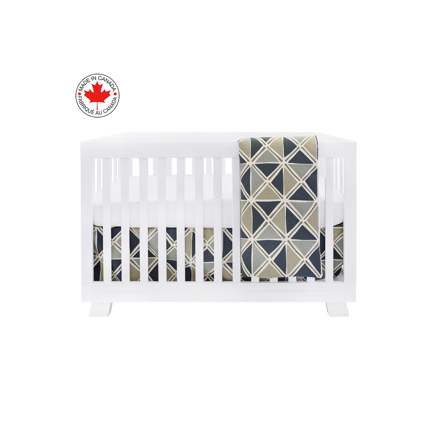BEBELELO- BABY CRIB BEDDING - 4 PIECE GRAY AND BEIGE BABY WITH A PATTERN OF TRIANGLES