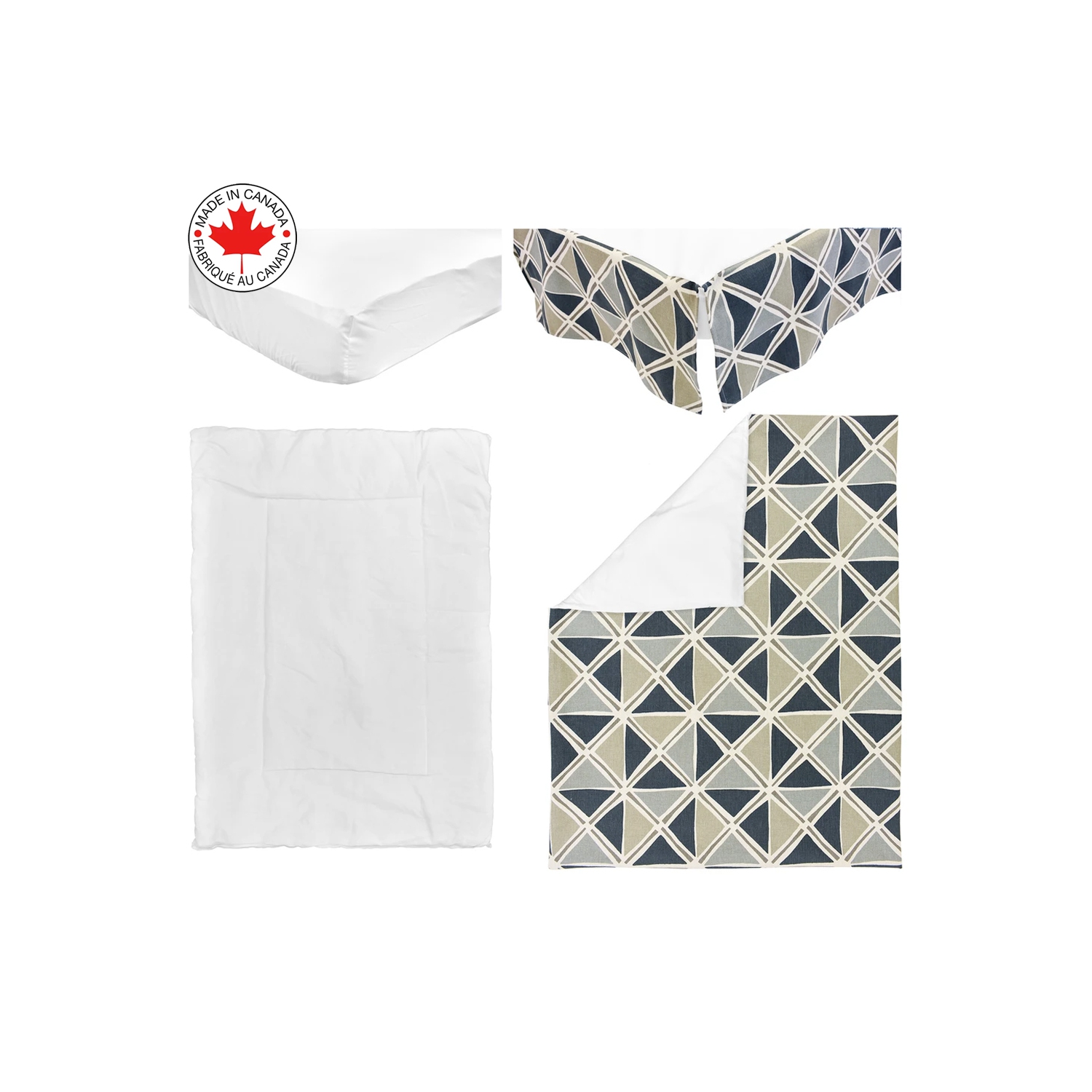 BEBELELO- BABY CRIB BEDDING - 4 PIECE GRAY AND BEIGE BABY WITH A PATTERN OF TRIANGLES