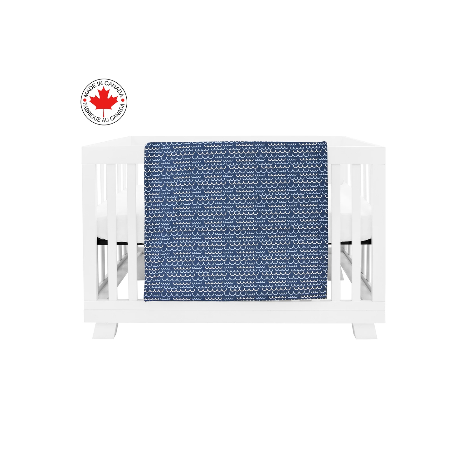 BEBELELO- BABY CRIB BEDDING 4 PIECE - NAVY BLUE AND WHITE BABY WITH WAVE PATTERN&nbsp;