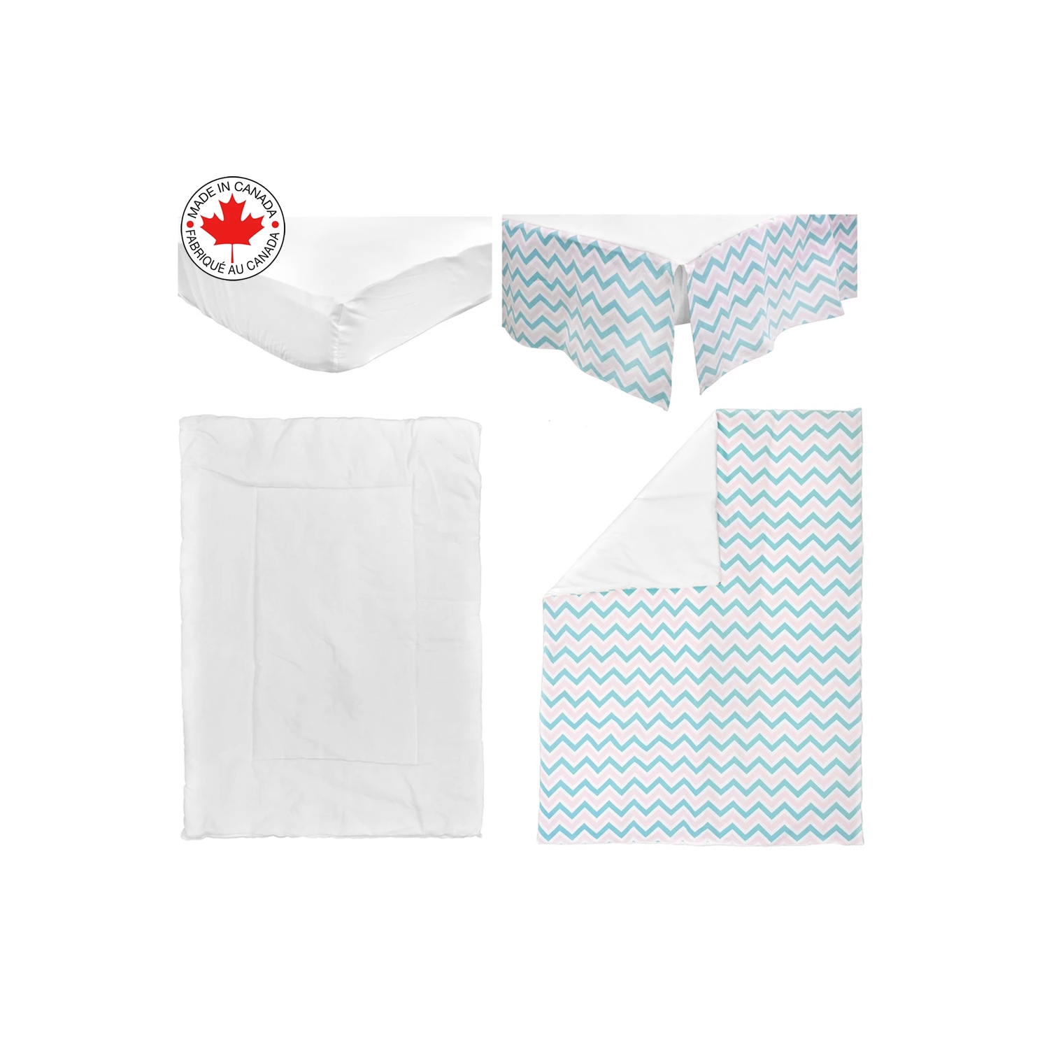 BEBELELO- LITERIE 4 MORCEAUX POUR BÉBÉ GRIS ET BEIGE AVEC UN MOTIF DE TRIANGLES