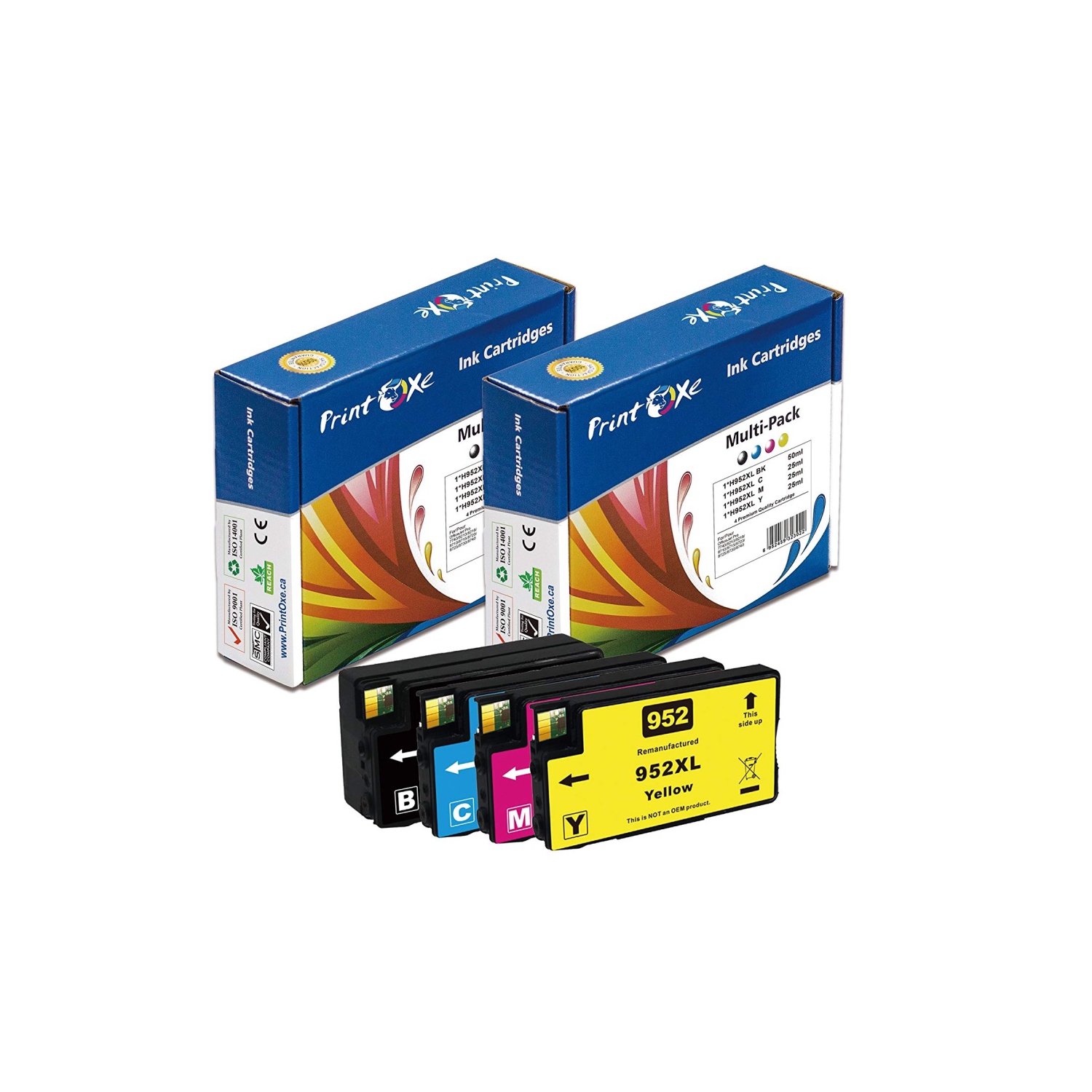 PrintOxe® 952XL Reman Set of 4 Ink Cartridges High Yield 952 for HP OfficeJet Pro 7740 8210 8216 8710 8715 8720 8725 8730 8740
