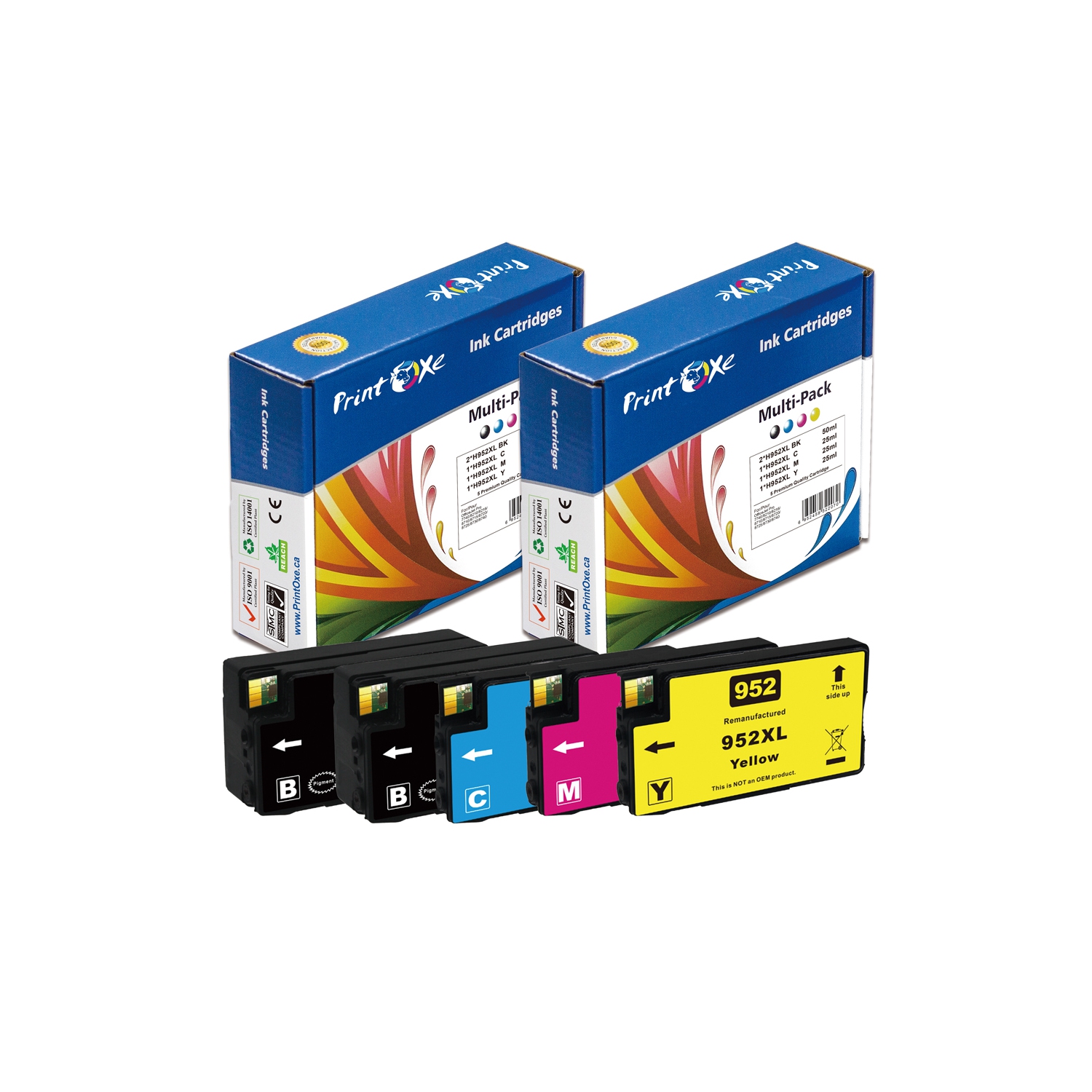 PrintOxe® 952XL Reman Set + BK of 5 Ink Cartridges High Yield 952 HP OfficeJet Pro 7740 8210 8216 8710 8715 8720 8725 8730