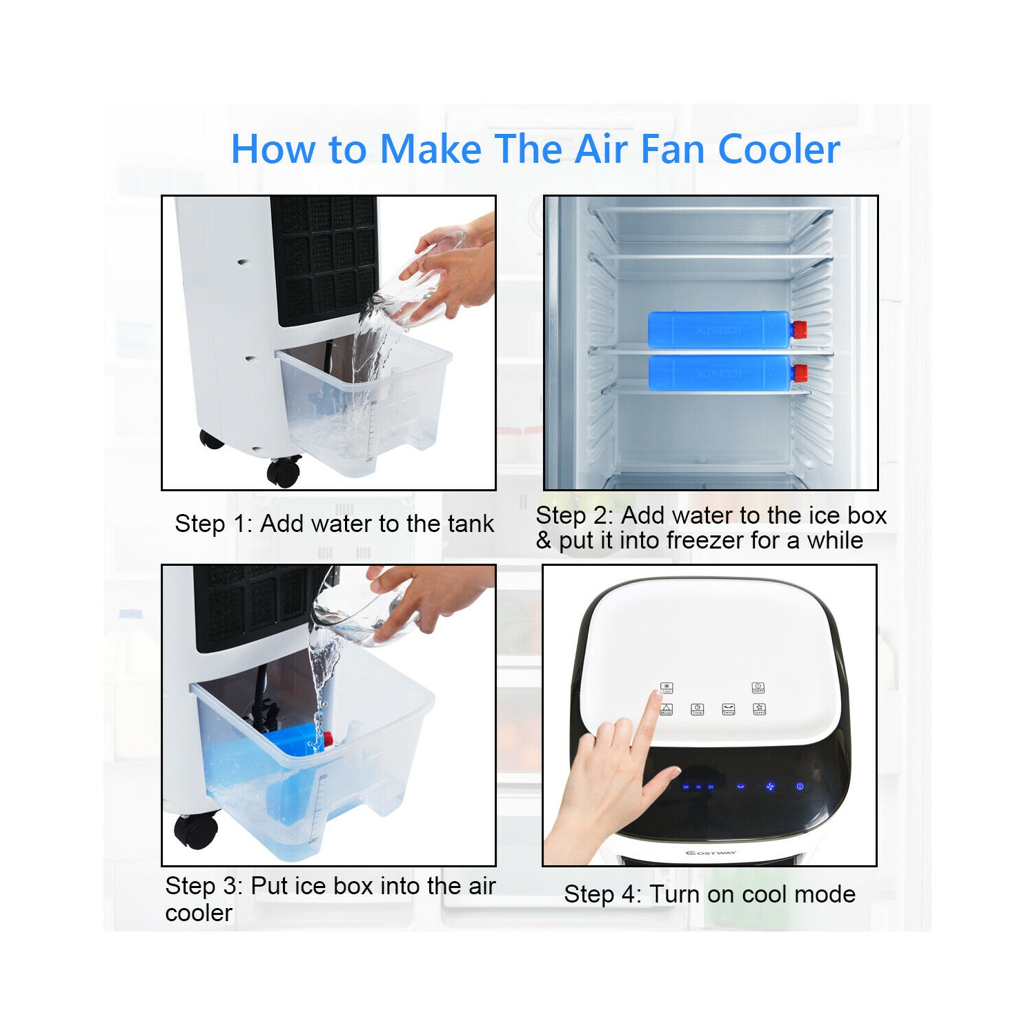 Ventilateur et humidificateur d'air mobile à évaporation avec filtre et télécommande