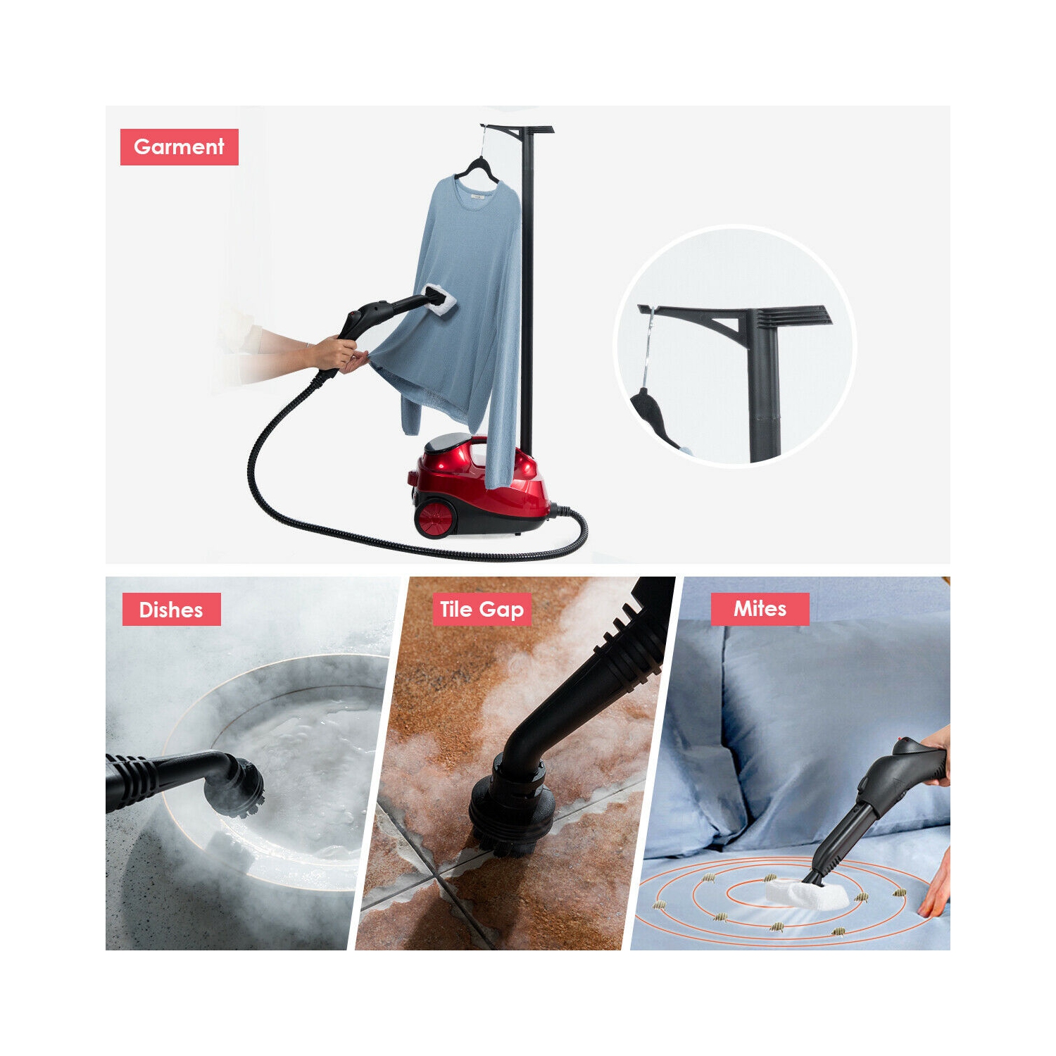 Costway 2000W Heavy Duty Steam Cleaner Mop Multi-Purpose W/19 Accessories 4.0 Bar 1.5L