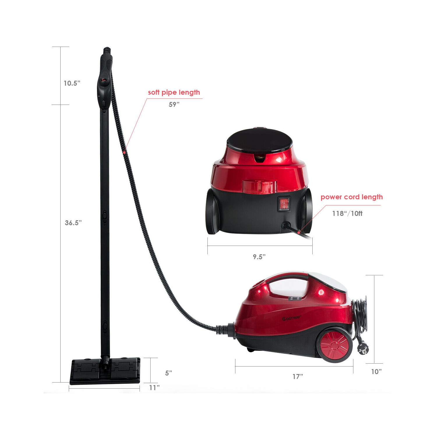 Costway 2000W Heavy Duty Steam Cleaner Mop Multi-Purpose W/19 Accessories 4.0 Bar 1.5L