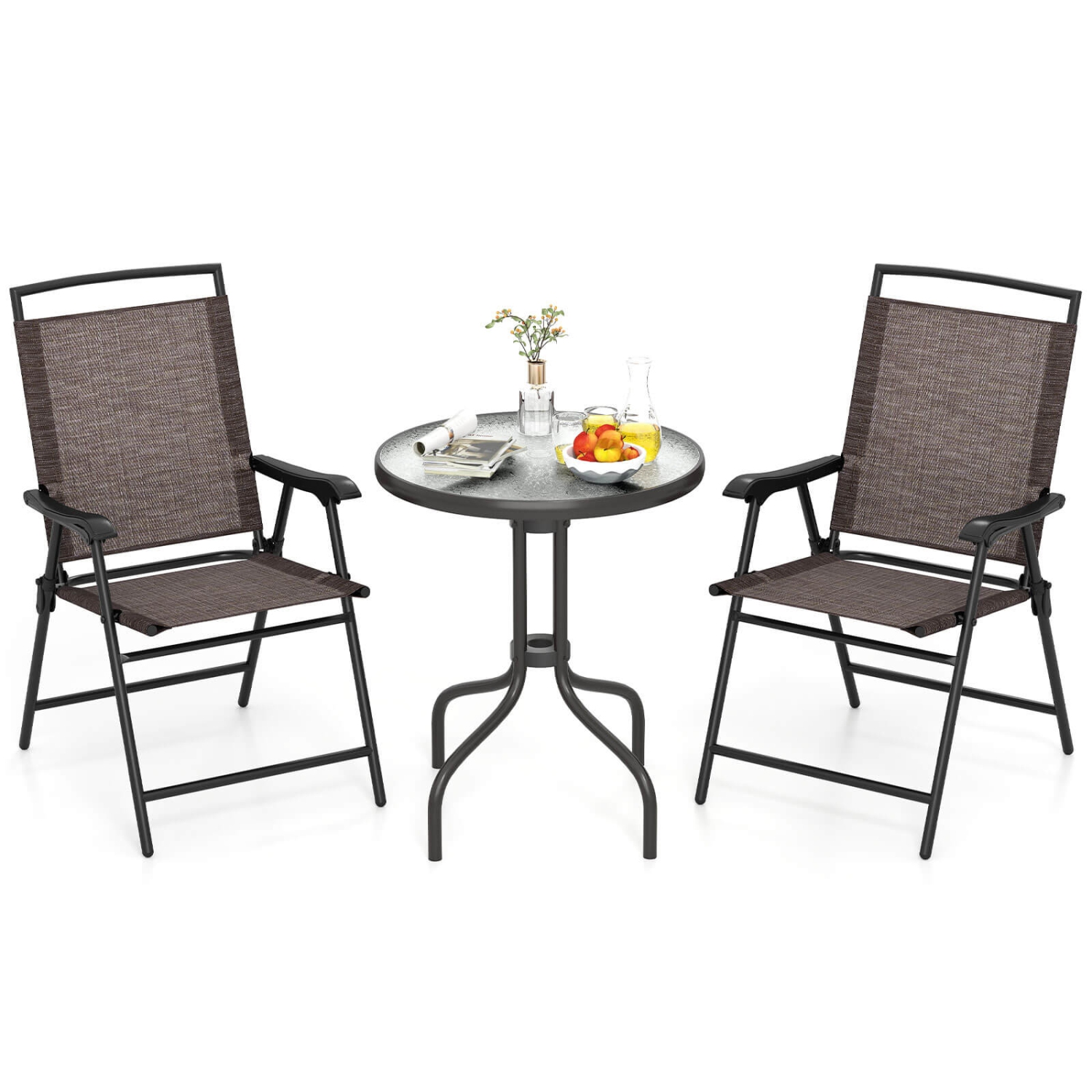 Costway 3 PCS Outdoor Bistro Dining Furniture Set with 1.57" Umbrella Hole Rippled