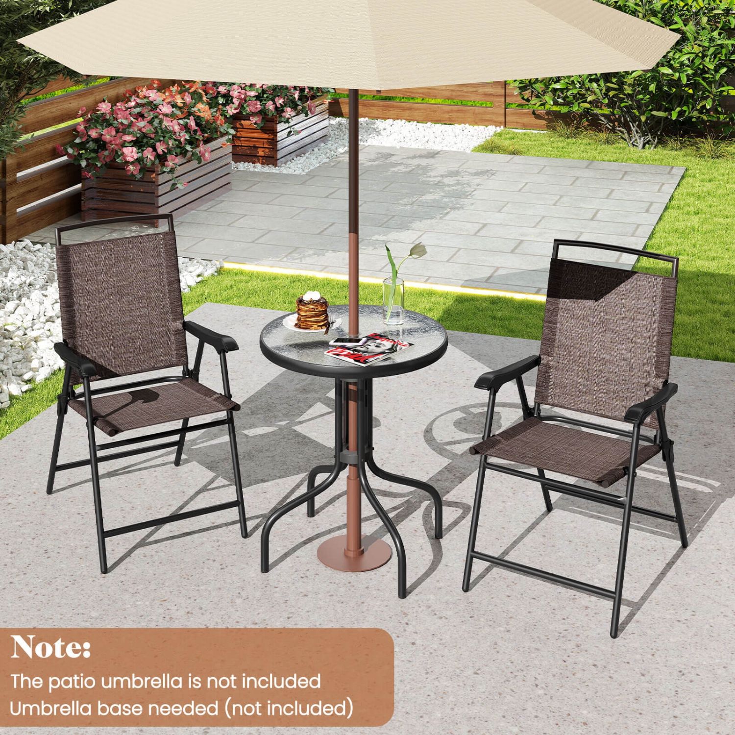 Costway 3 PCS Outdoor Bistro Dining Furniture Set with 1.57" Umbrella Hole Rippled
