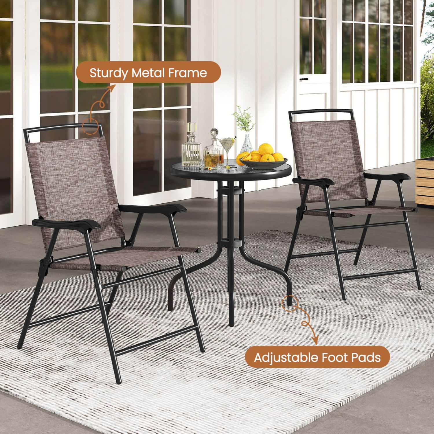 Costway 3 PCS Outdoor Bistro Dining Furniture Set with 1.57" Umbrella Hole Rippled