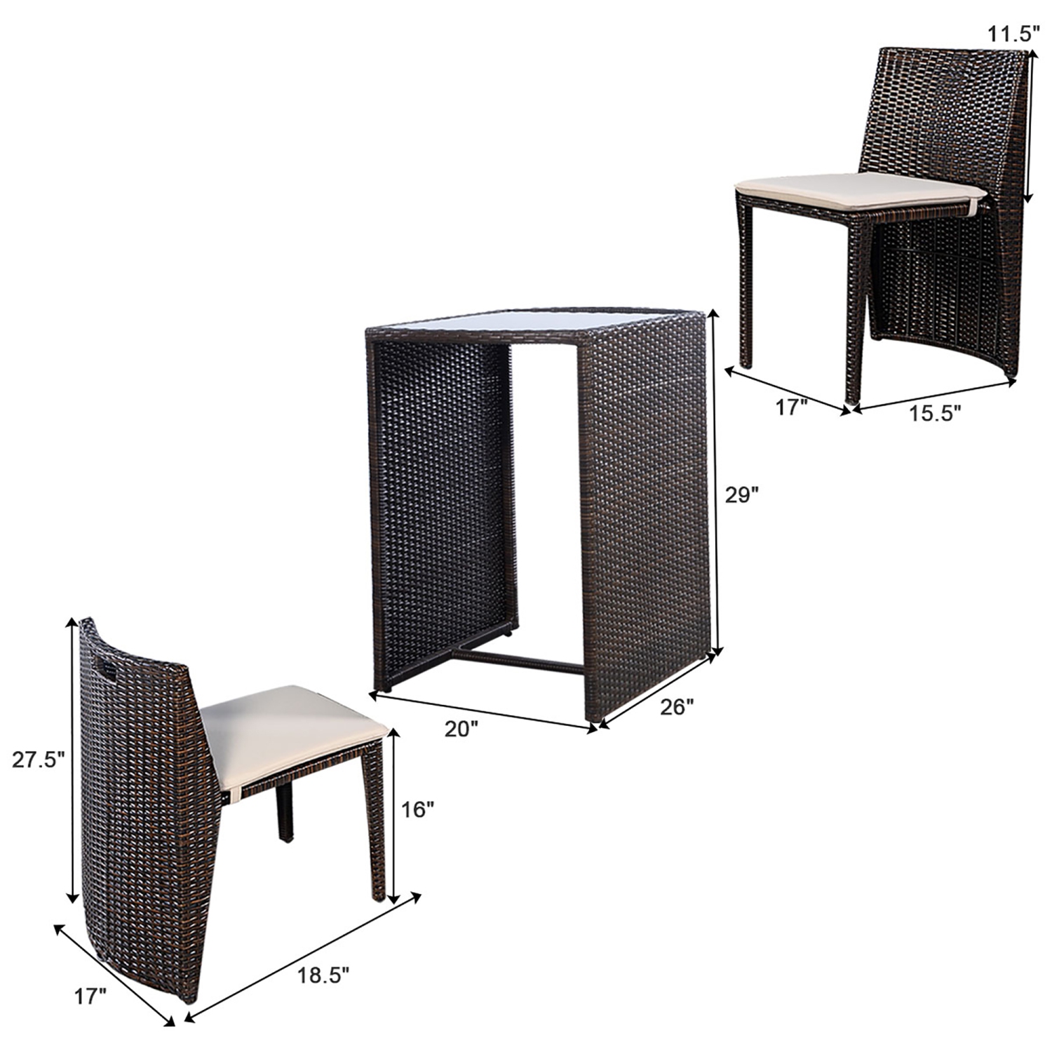 Costway 3 pcs Cushioned Outdoor Wicker Patio Set Garden Lawn Sofa Furniture Seat No Assembly