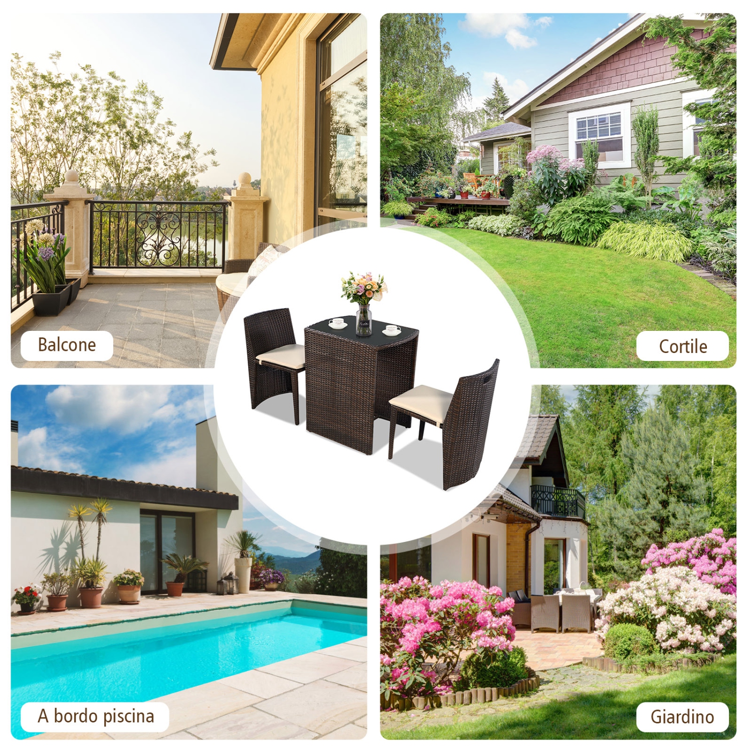 Costway 3 pcs Cushioned Outdoor Wicker Patio Set Garden Lawn Sofa Furniture Seat No Assembly