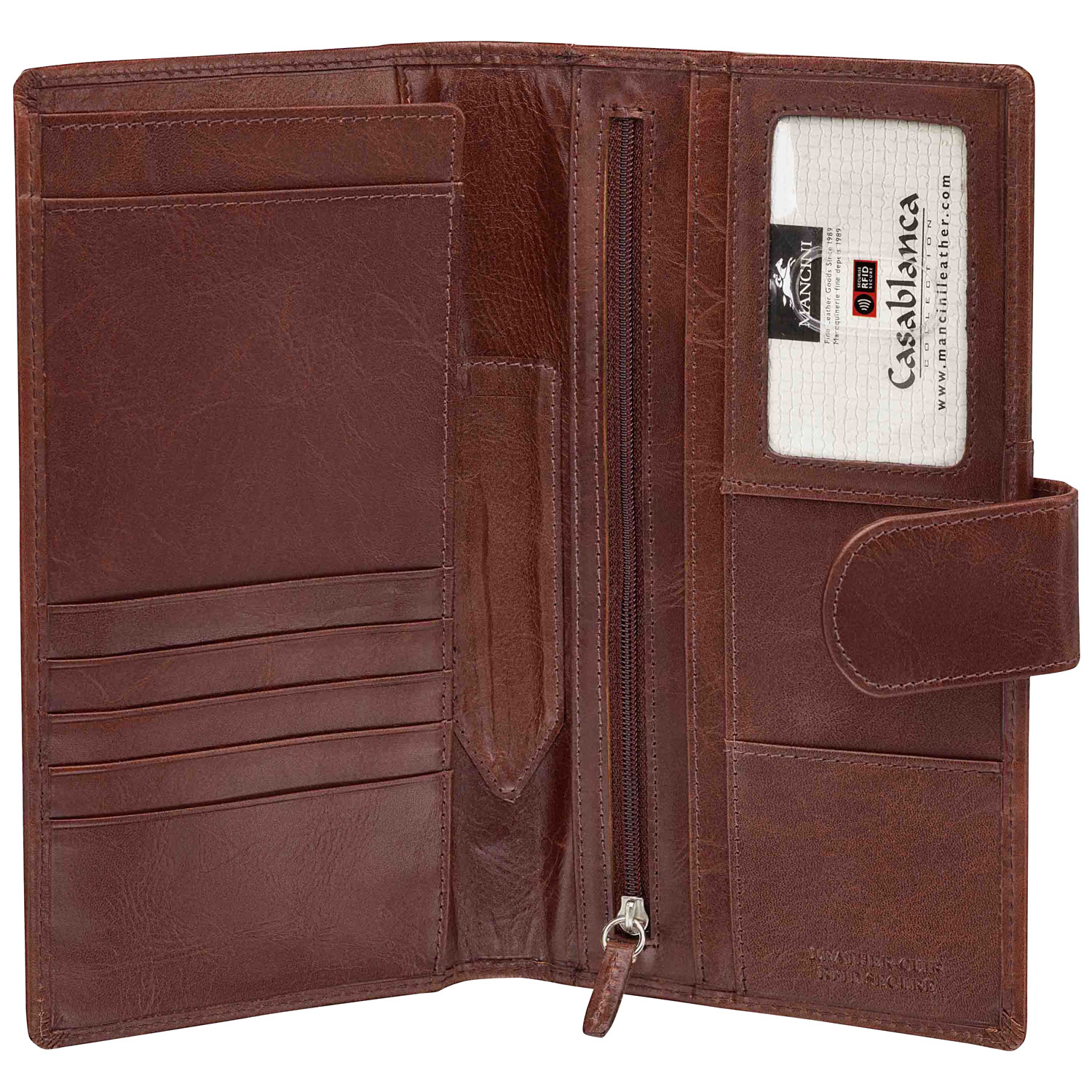 Portefeuille de voyage RFID à deux volets en cuir véritable Casablanca de Mancini - Brun