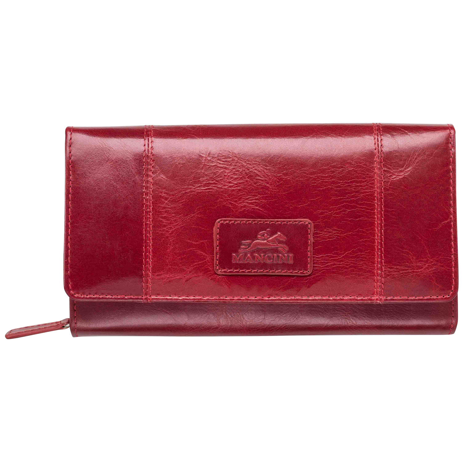 Mancini Casablanca RFID Genuine Leather Tri-fold Clutch Wallet - Red