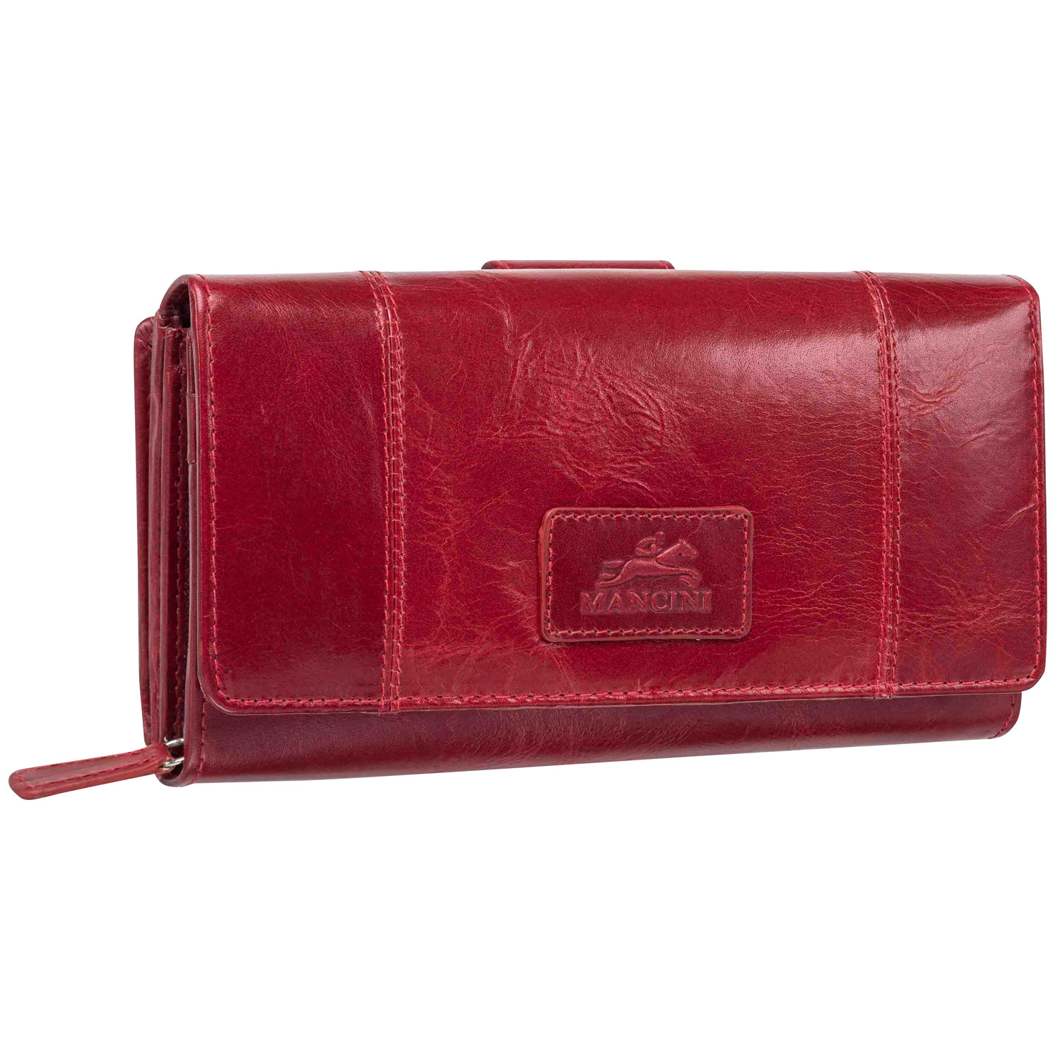 Mancini Casablanca RFID Genuine Leather Tri-fold Clutch Wallet - Red
