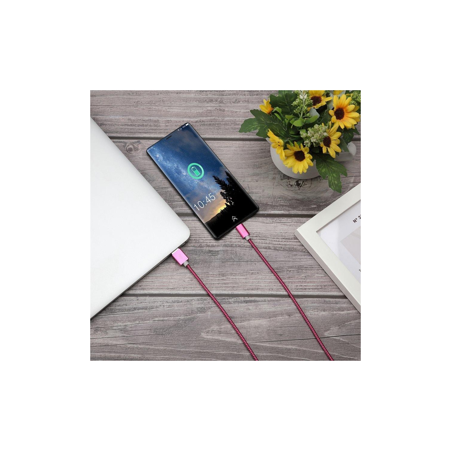 LAX - 6 Feet USB Type-C to USB-A Cable, Braided and Durable, Magenta