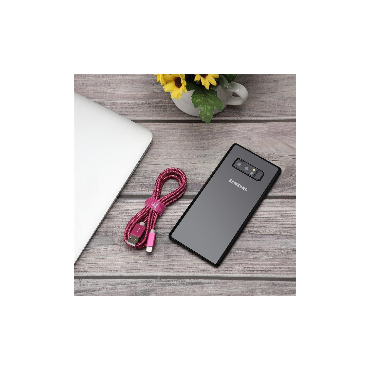 LAX - 6 Feet USB Type-C to USB-A Cable, Braided and Durable, Magenta
