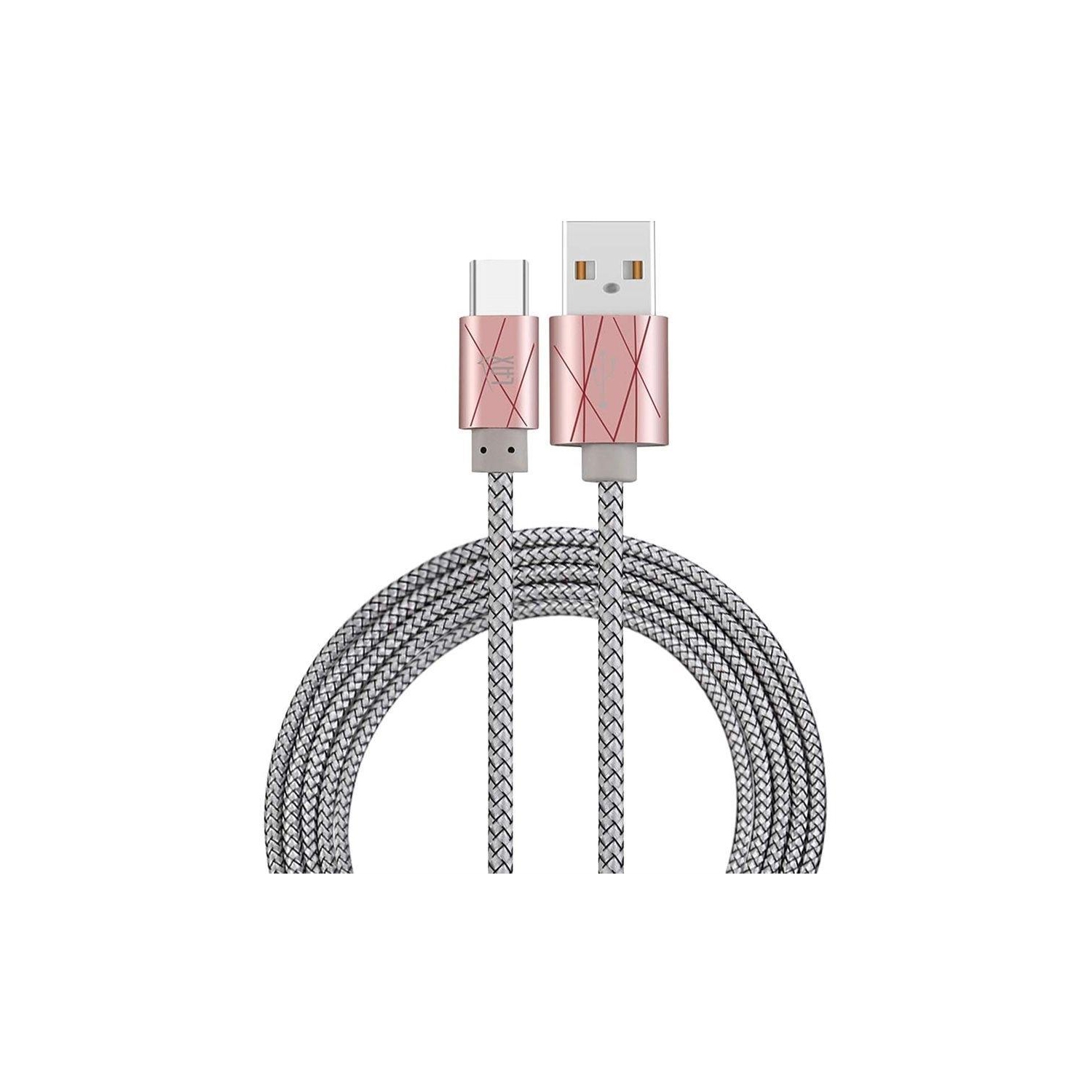 LAX - 6 Feet USB Type-C to USB-A Cable, Braided and Durable, Pink and Silver