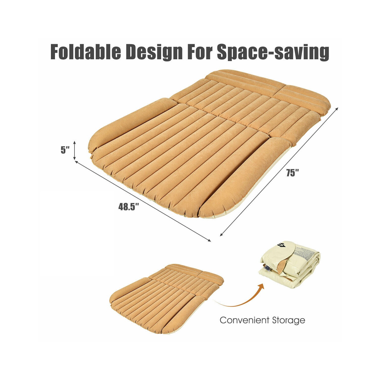 Gymax Inflatable SUV Air Backseat Mattress Flocking Travel Pad w/Pump Camping Travel