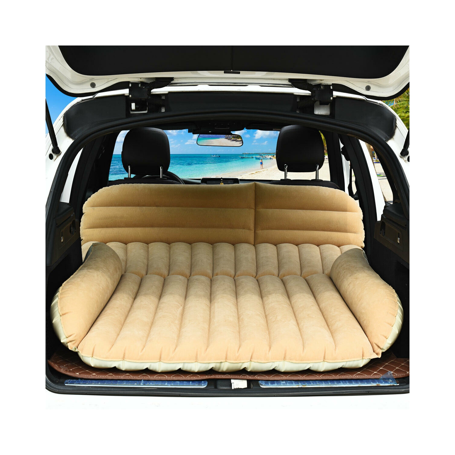 Gymax Inflatable SUV Air Backseat Mattress Flocking Travel Pad w/Pump Camping Travel
