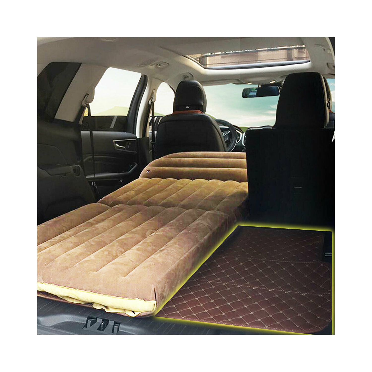 Gymax Inflatable SUV Air Backseat Mattress Flocking Travel Pad w/Pump Camping Travel