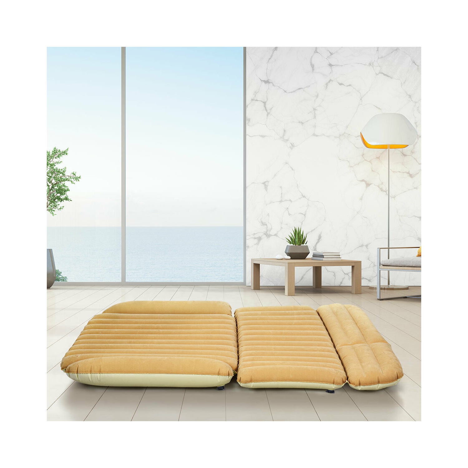 Gymax Inflatable SUV Air Backseat Mattress Flocking Travel Pad w/Pump Camping Travel