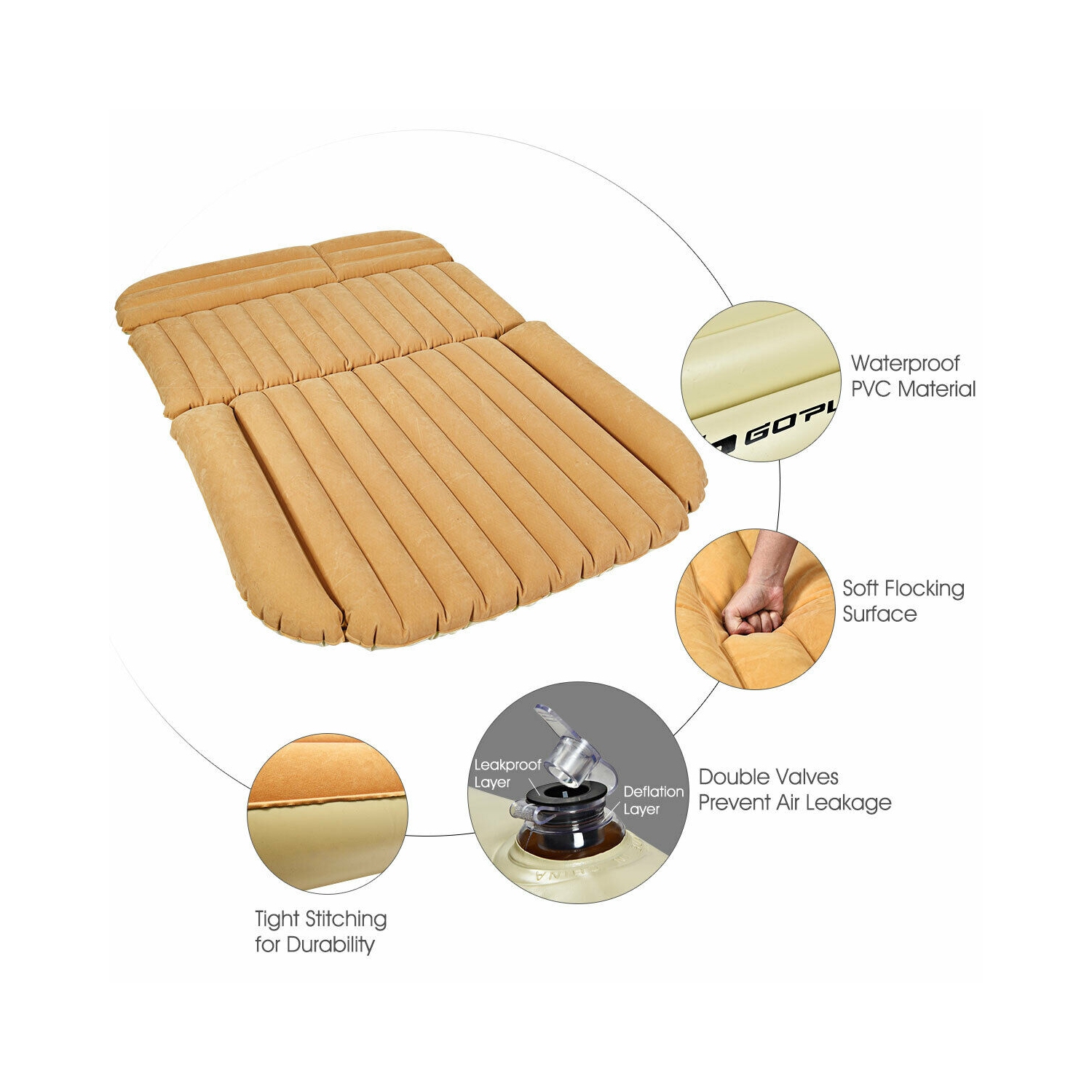 Gymax Inflatable SUV Air Backseat Mattress Flocking Travel Pad w/Pump Camping Travel