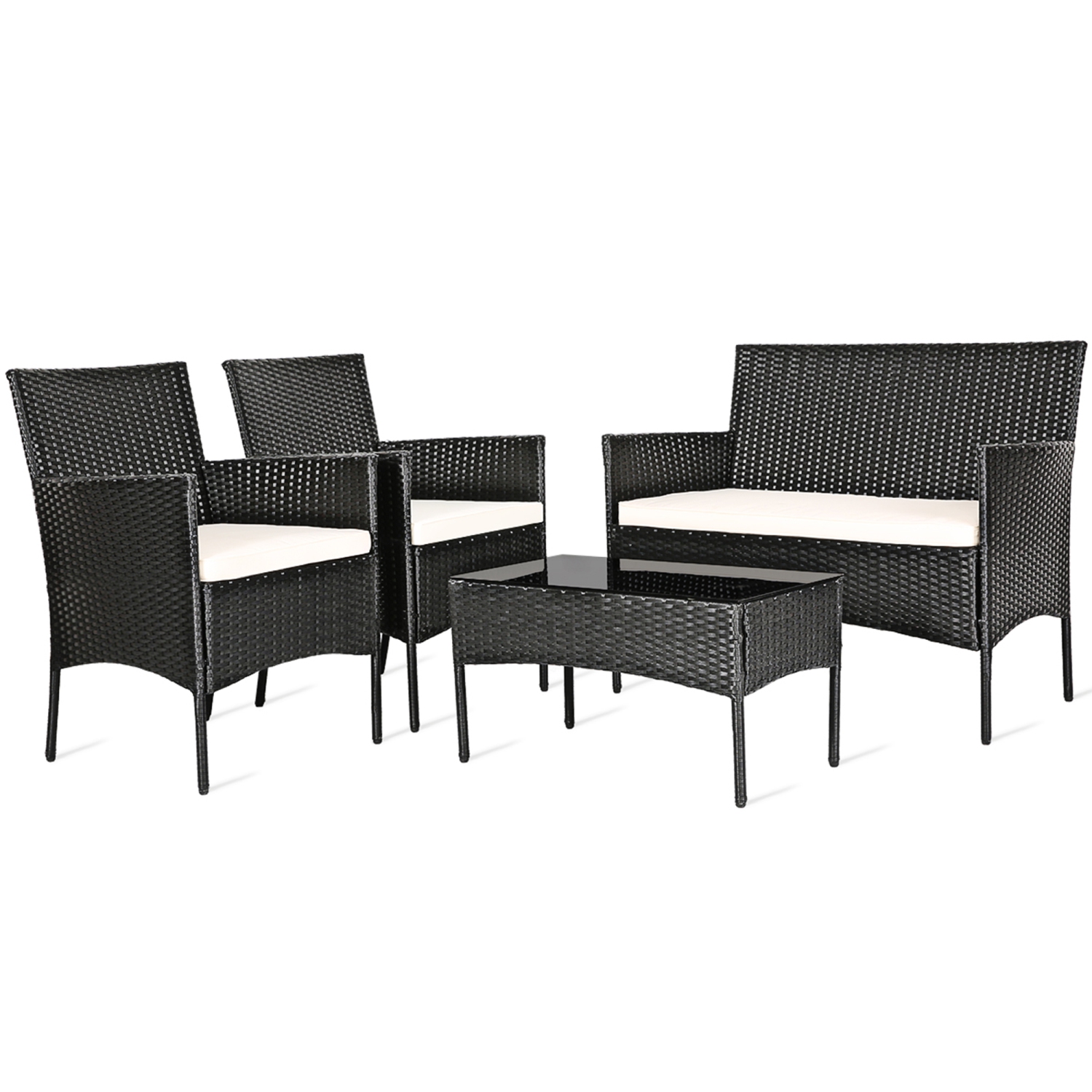 Gymax 4PCS Patio Rattan Conversation Set Outdoor Furniture Set w/ Cushion