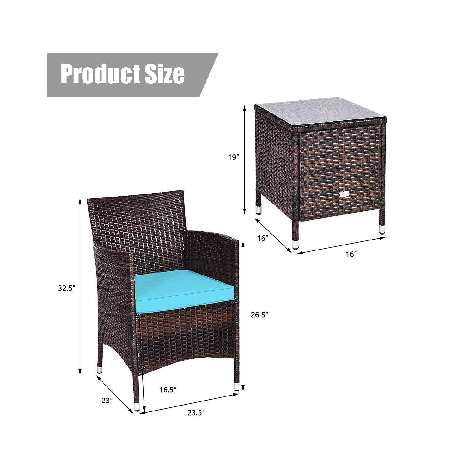 Costway Outdoor 3 PCS PE Rattan Wicker Furniture Sets Chairs Coffee Table Garden