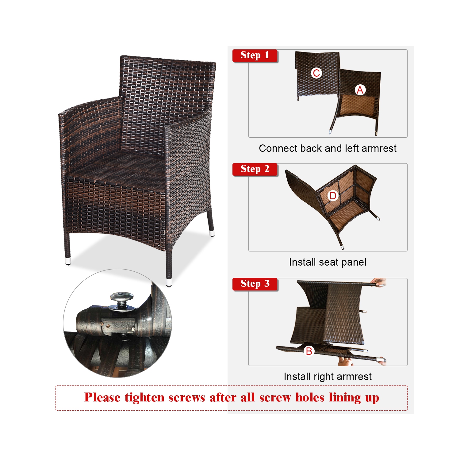 Costway Outdoor 3 PCS PE Rattan Wicker Furniture Sets Chairs Coffee Table Garden