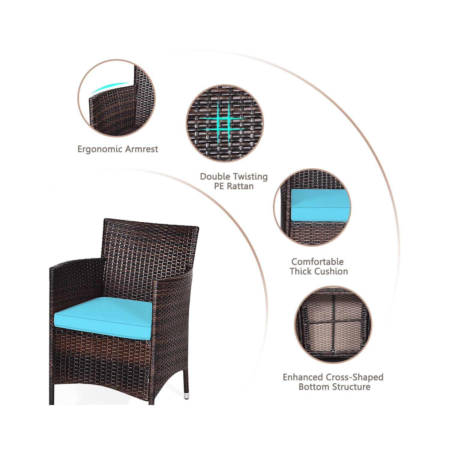 Costway Outdoor 3 PCS PE Rattan Wicker Furniture Sets Chairs Coffee Table Garden