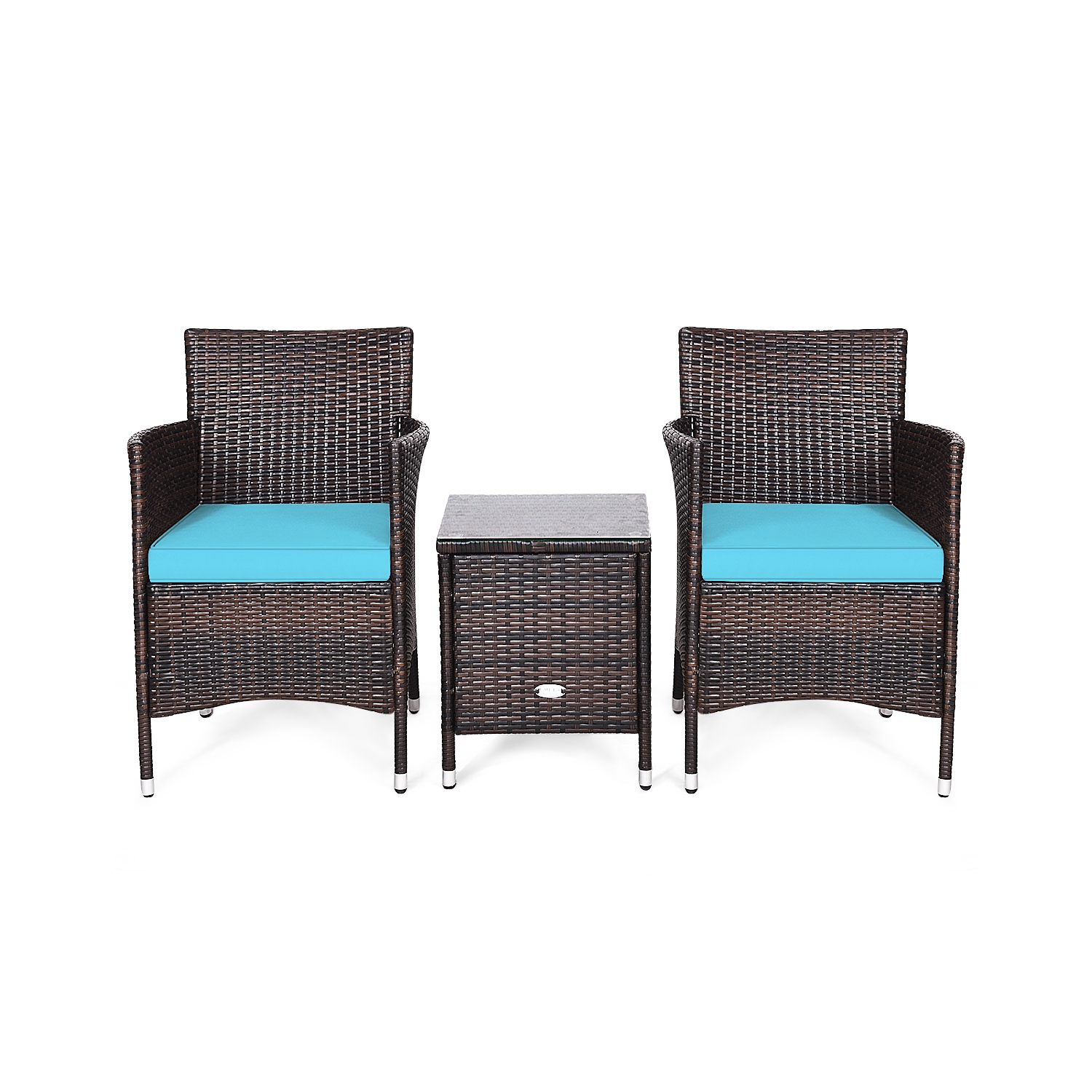 Costway Outdoor 3 PCS PE Rattan Wicker Furniture Sets Chairs Coffee Table Garden