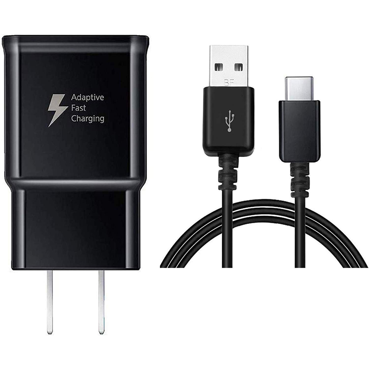 Fast Adaptive Charging Wall Charger & USB-C Cable for Samsung S8 S9 S10 Note 8 9 Google Pixel LG Moto, Black