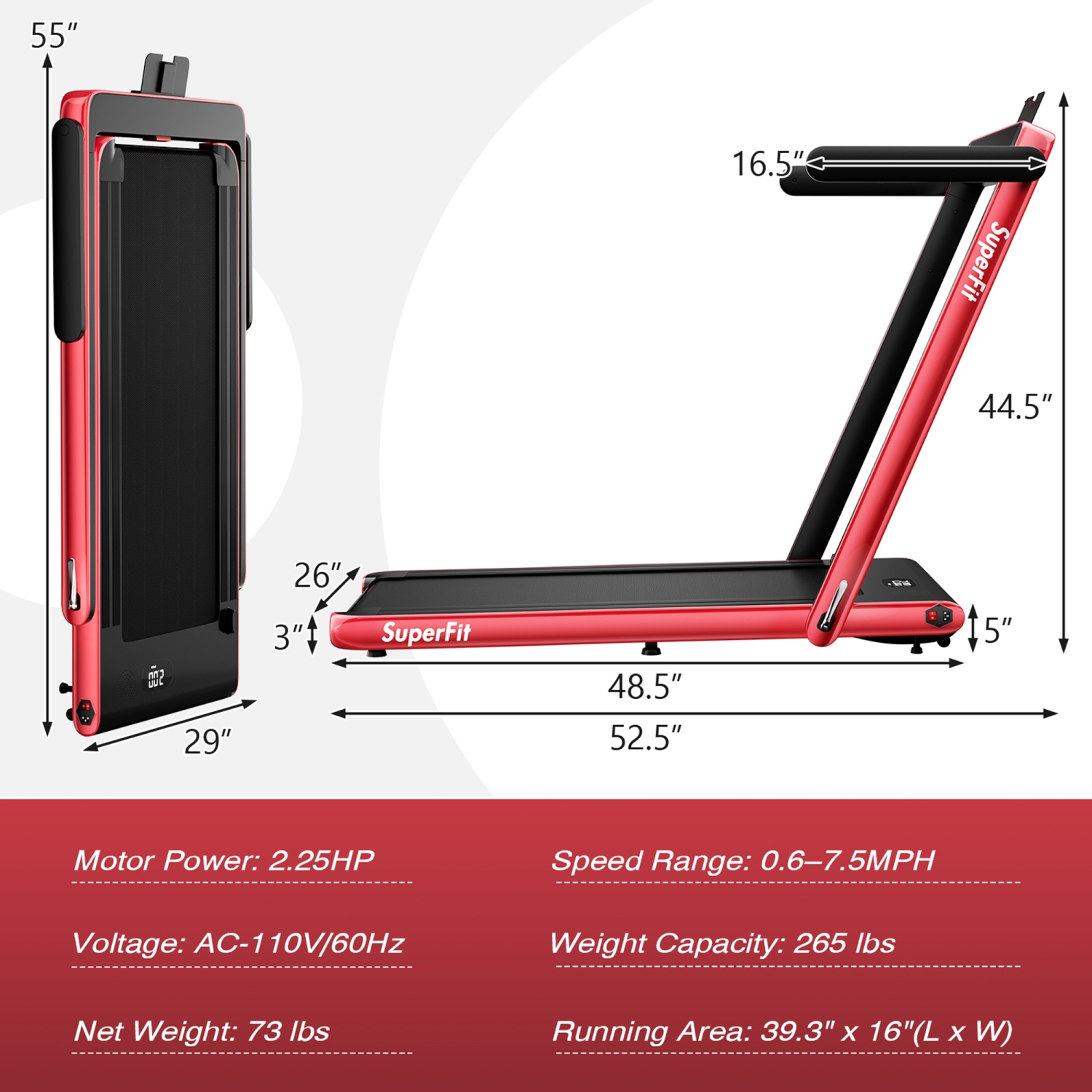 Gymax 2.25HP Folding Treadmill