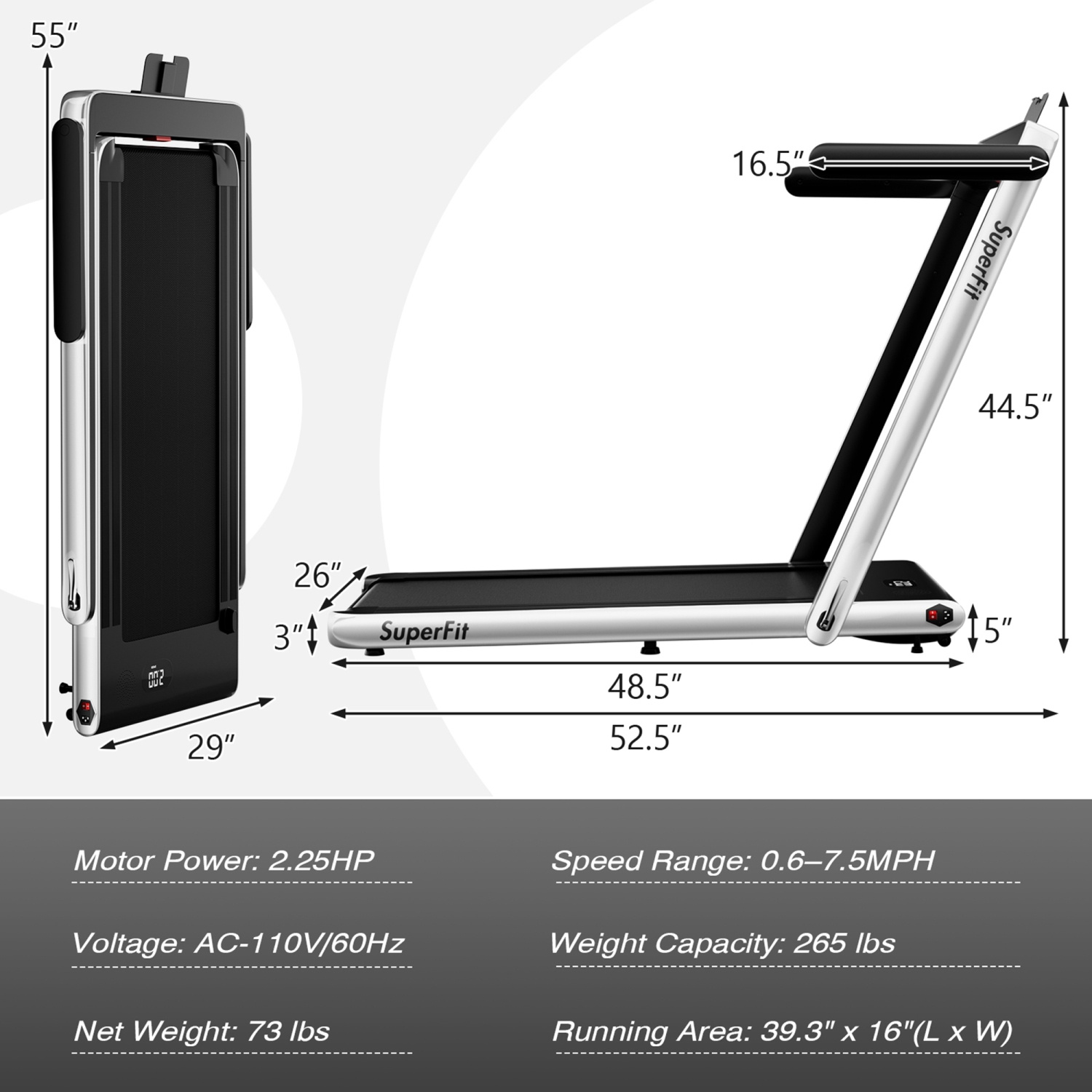 Tapis roulant motorisé pliable sous le bureau Tapis roulant électrique Télécommande APP