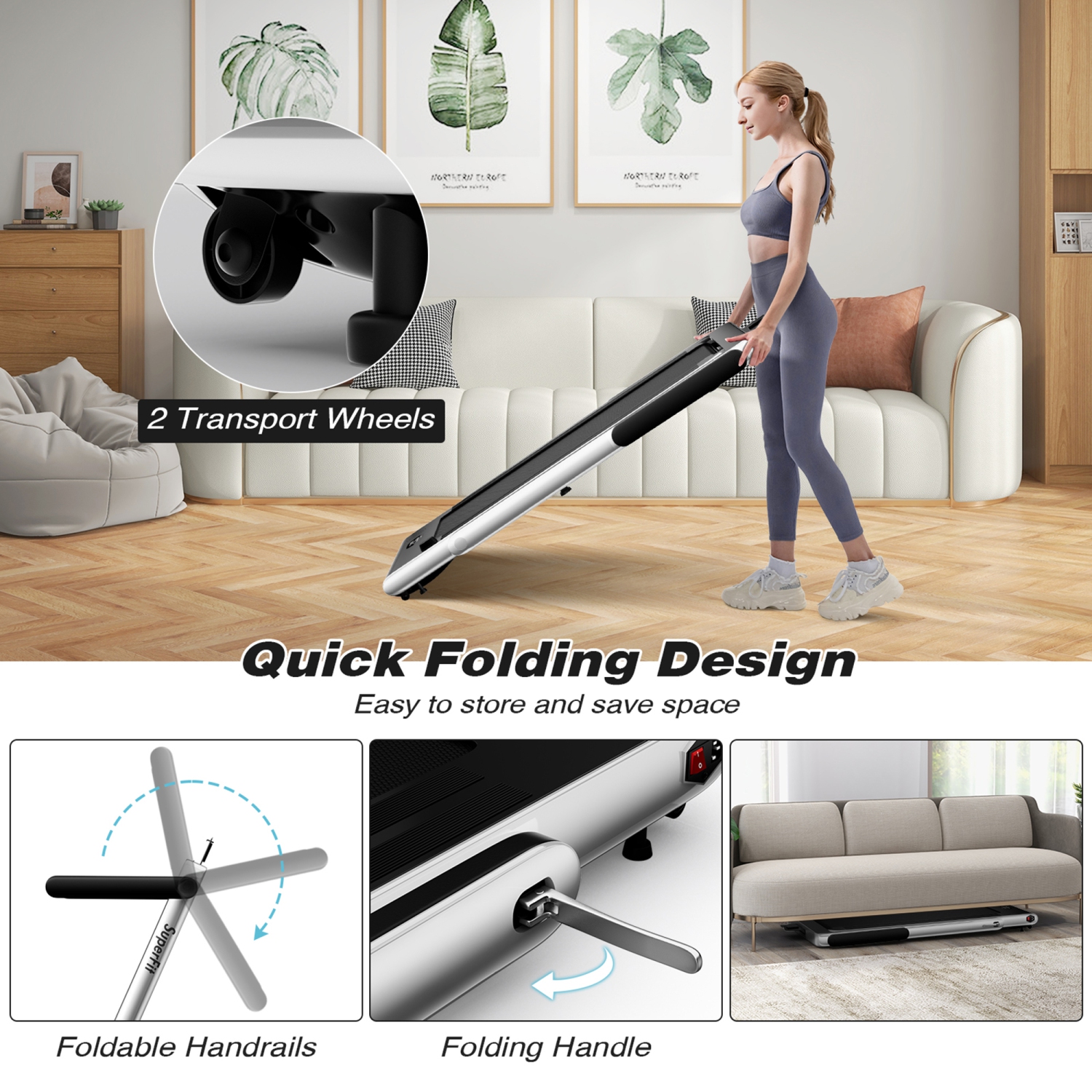 Tapis roulant motorisé pliable sous le bureau Tapis roulant électrique Télécommande APP