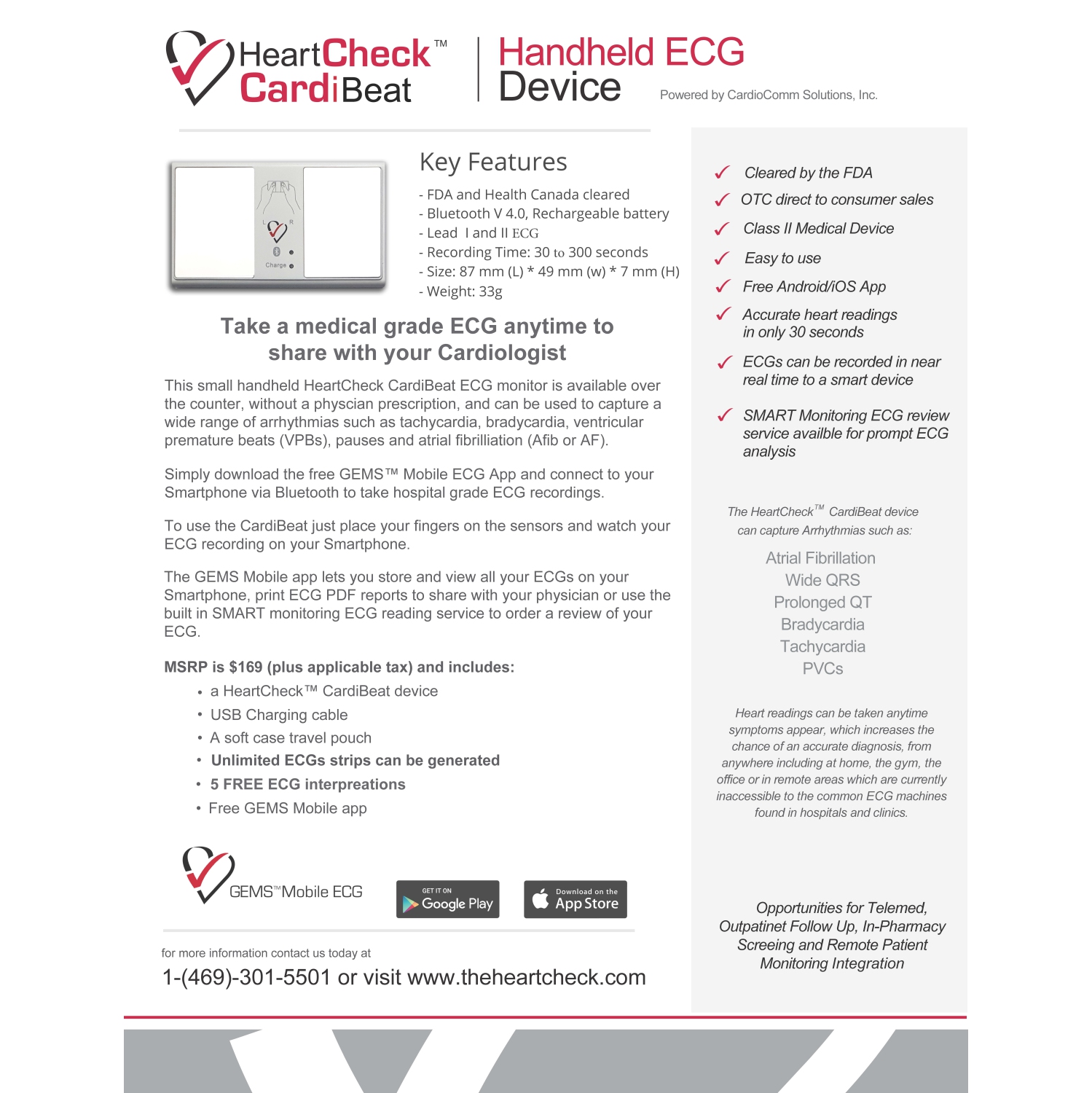 Moniteur de fréquence cardiaque personnel HeartCheck - CANADA - Autorisé par Santé Canada et la FDA - Pas de frais d'abonnement