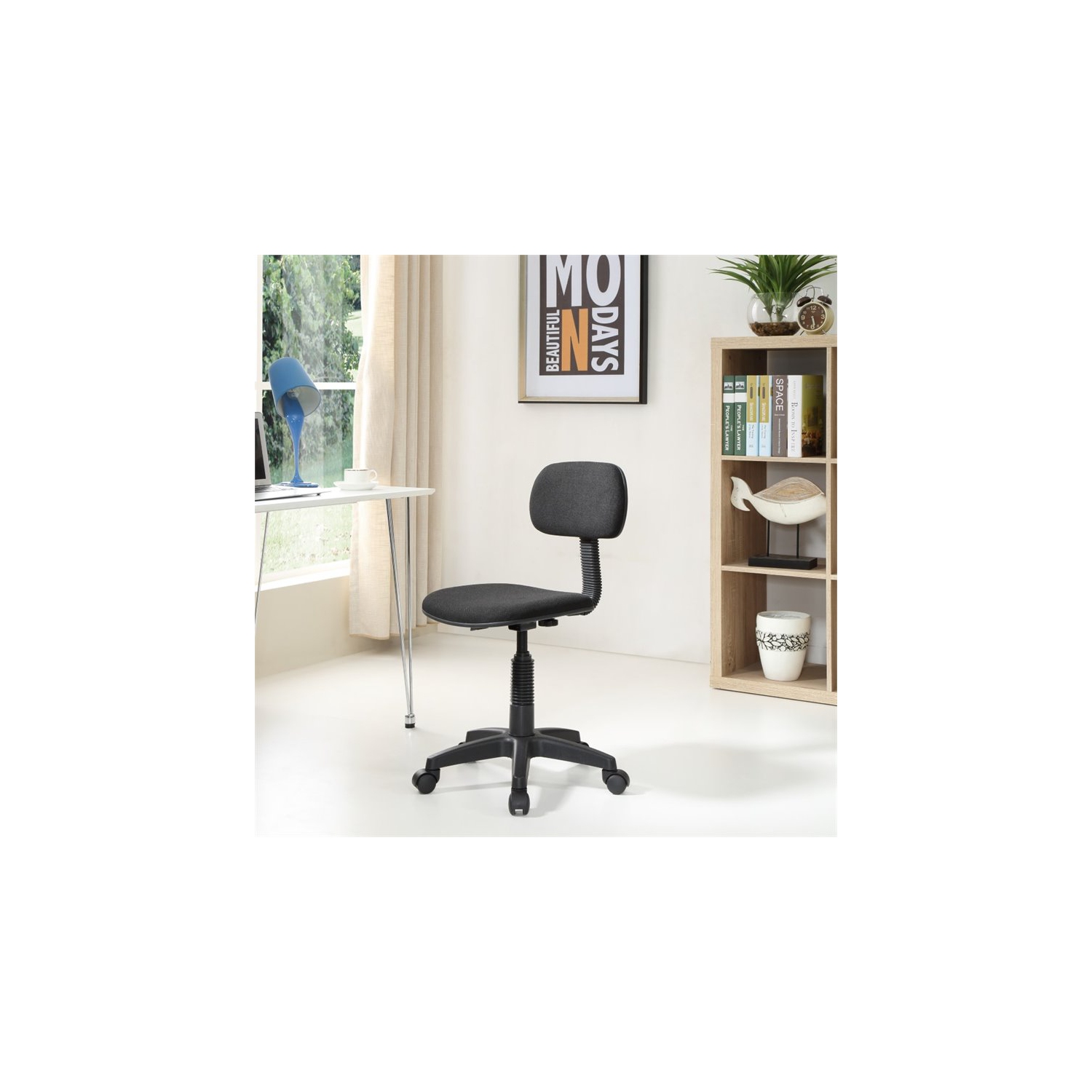 Hodedah Armless Adjustable Height Swivelling Kids Task Chair in Black Fabric