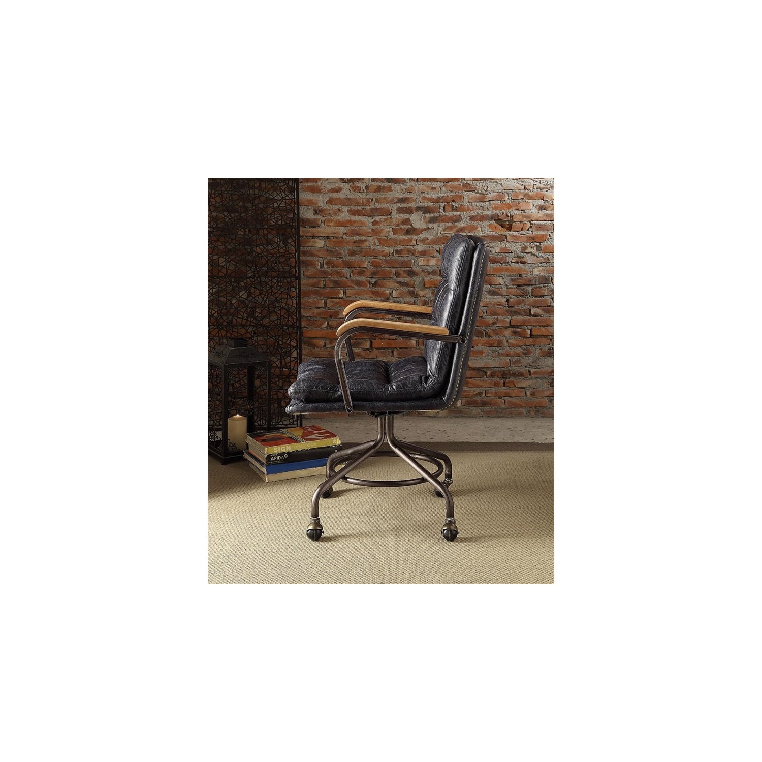 ACME Hedia Leather Swivel Office Chair in Vintage Blue