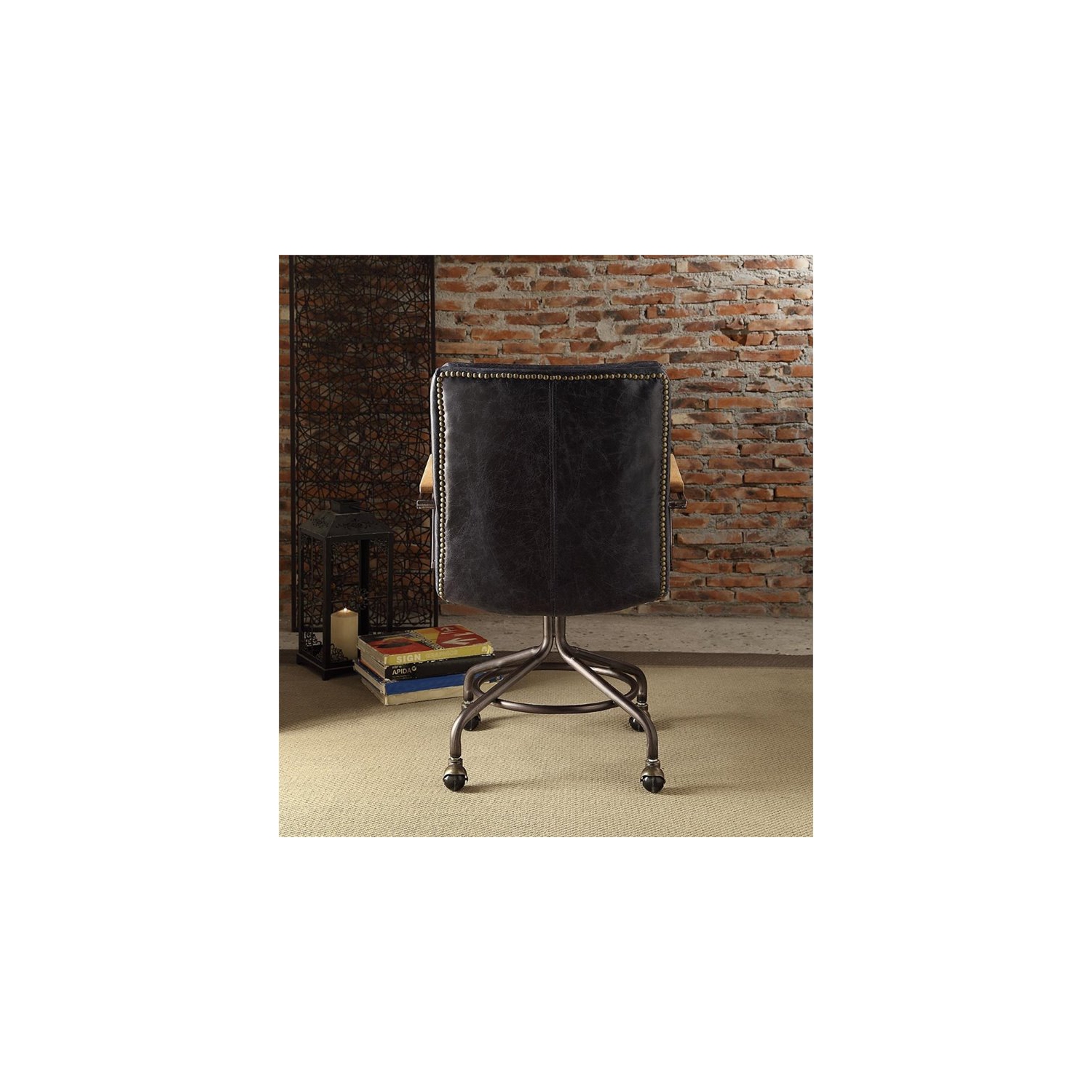 ACME Hedia Leather Swivel Office Chair in Vintage Blue