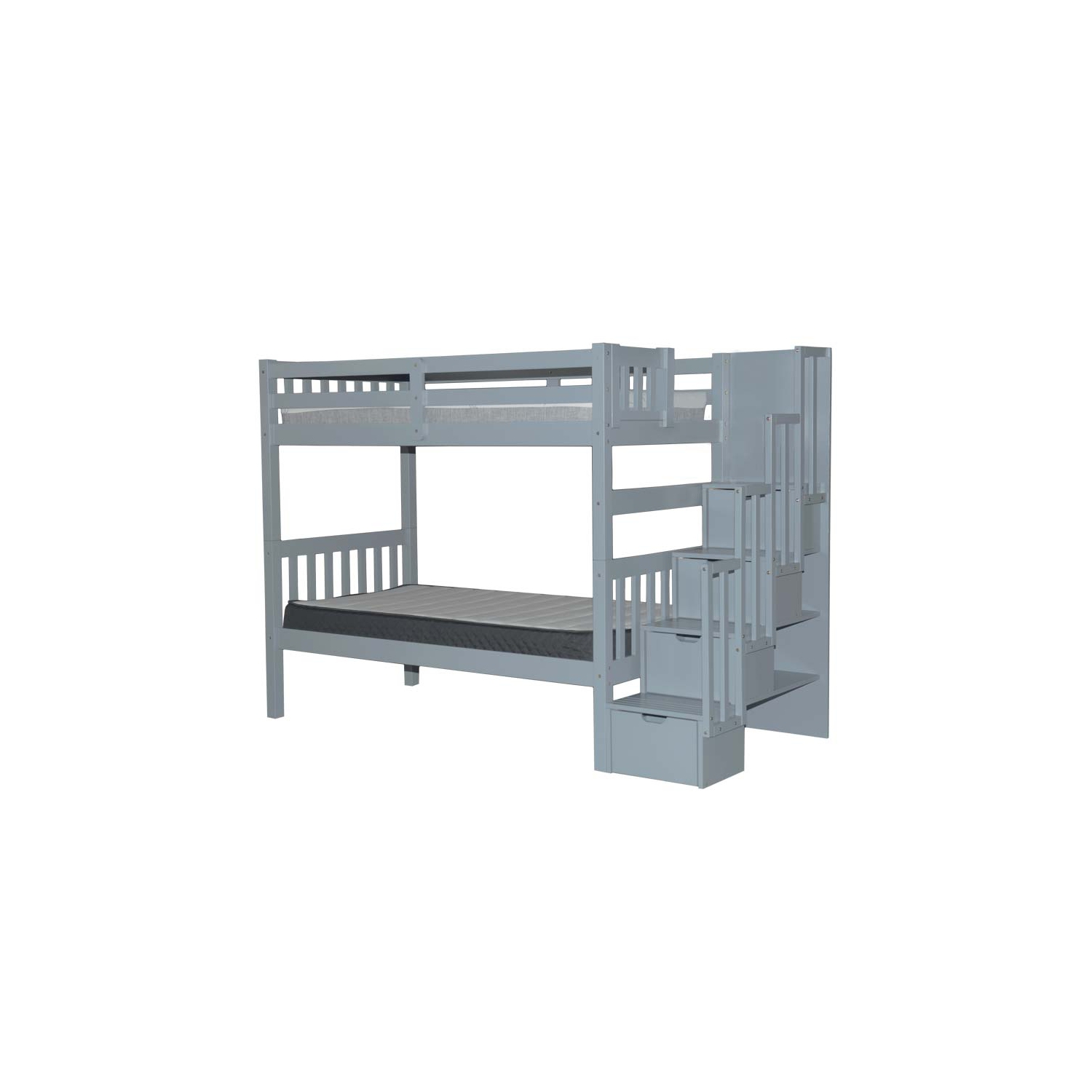 Lit superposé simple sur lit simple gris