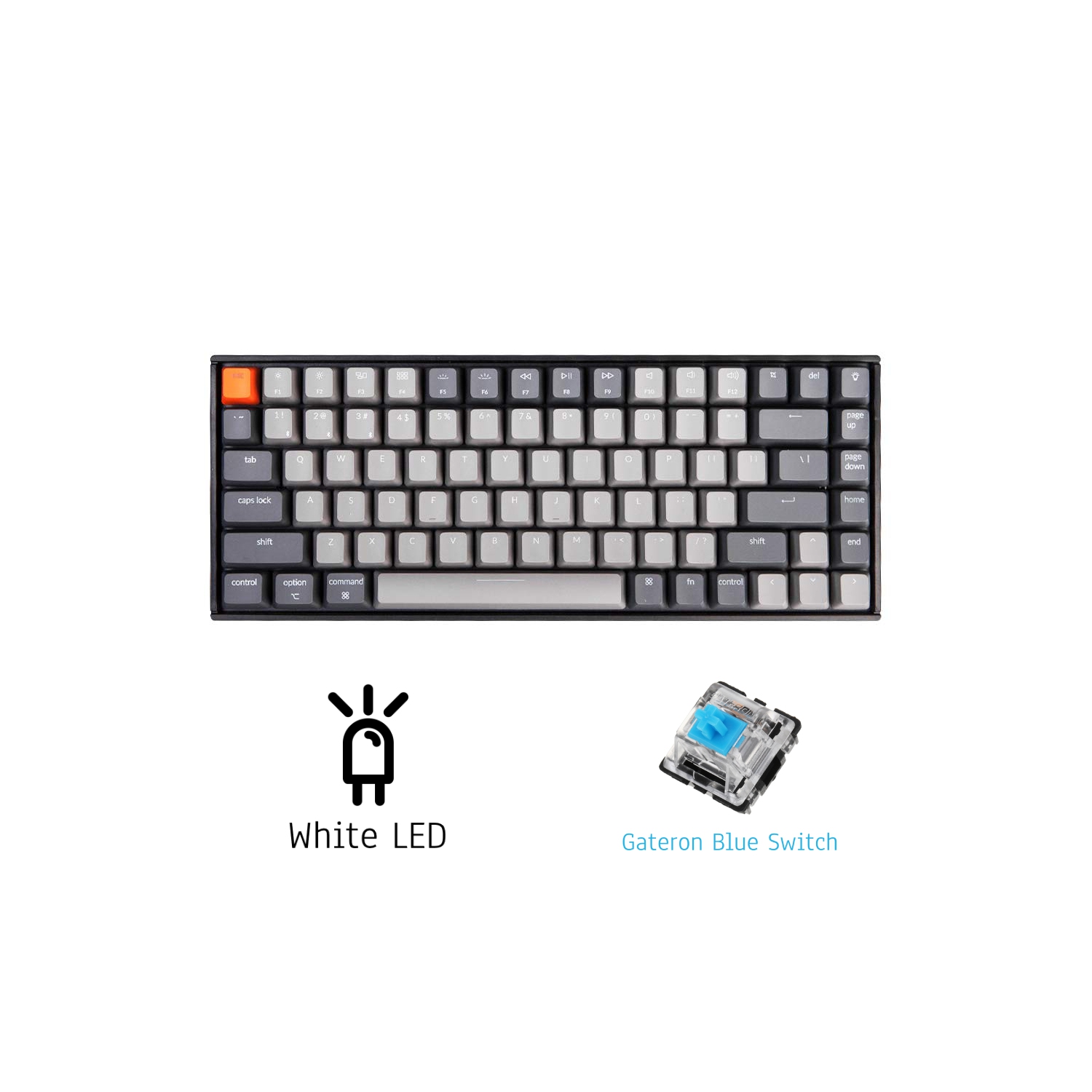 Keychron K2 Bluetooth/USB-C Keyboard - White LED Backlit - Gateron