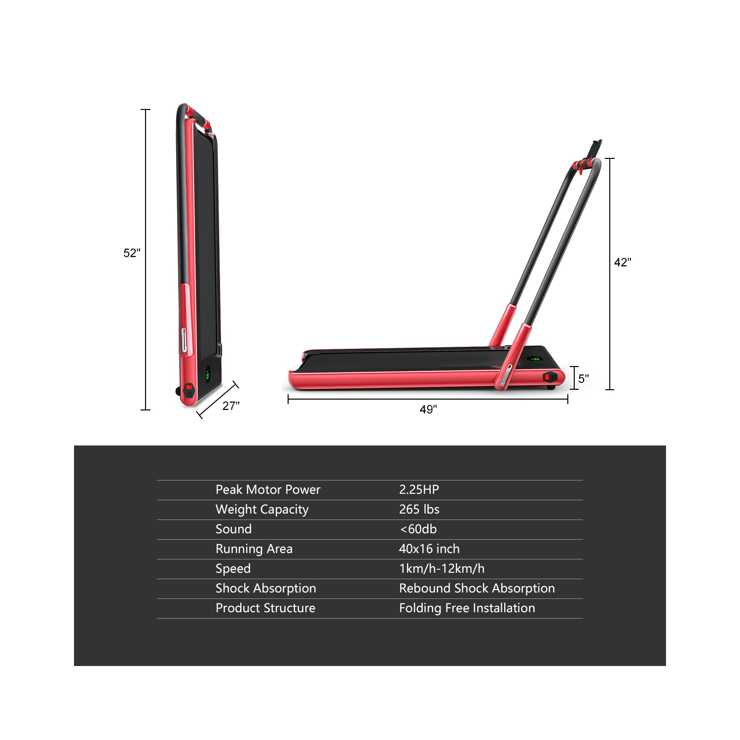 Gymax 2.25HP Under Desk Electric Pad Treadmill Running Machine w/ APP