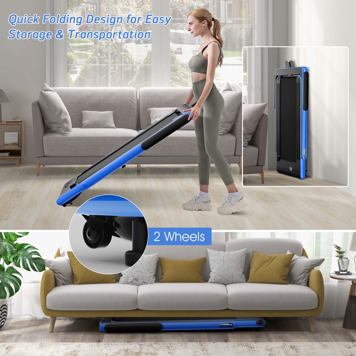 SuperFit 2.25HP 2 in 1 Dual Display Folding Treadmill Jogging Machine Walking Pad w/ Bluetooth Speaker