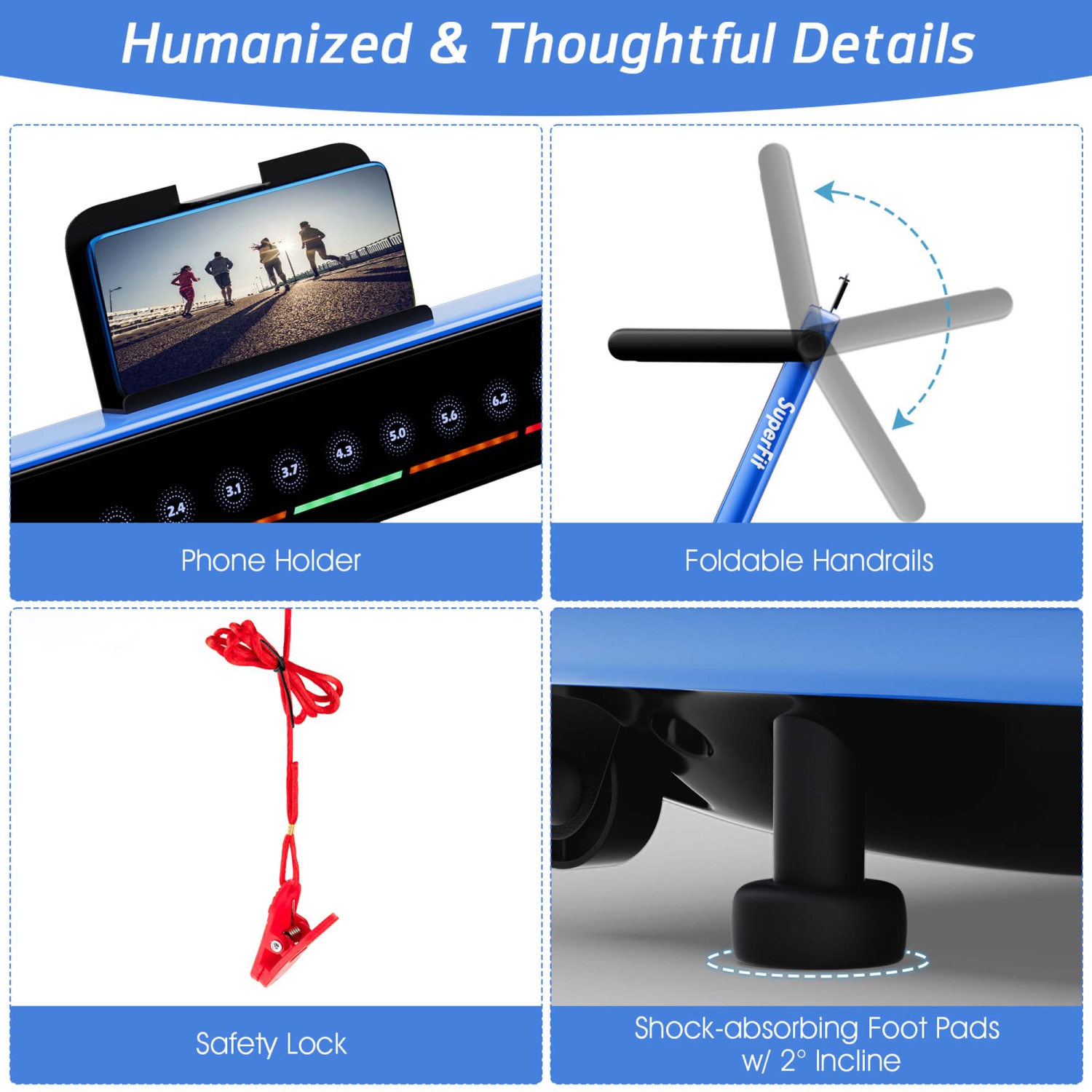 SuperFit 2.25HP 2 in 1 Dual Display Folding Treadmill Jogging Machine Walking Pad w/ Bluetooth Speaker