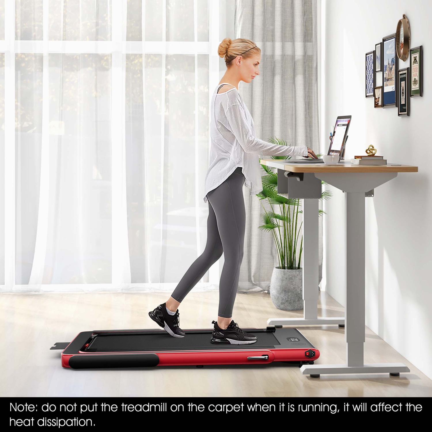 SuperFit 2.25HP Dual-Display Compact Folding Walking Pad with Bluetooth Speaker & Remote - Red