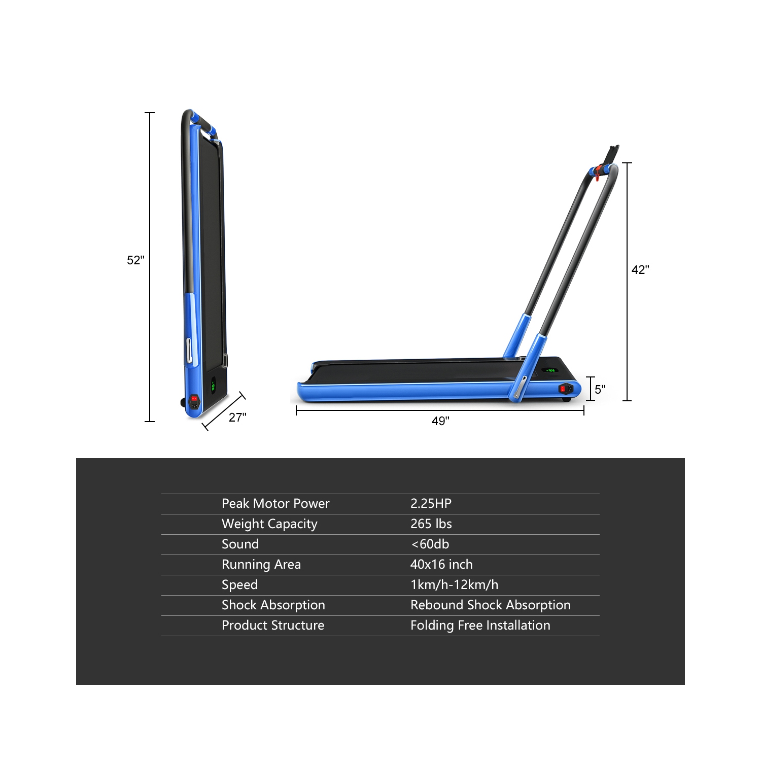 Gymax 2.25HP Under Desk Electric Pad Treadmill Running Machine w/ APP