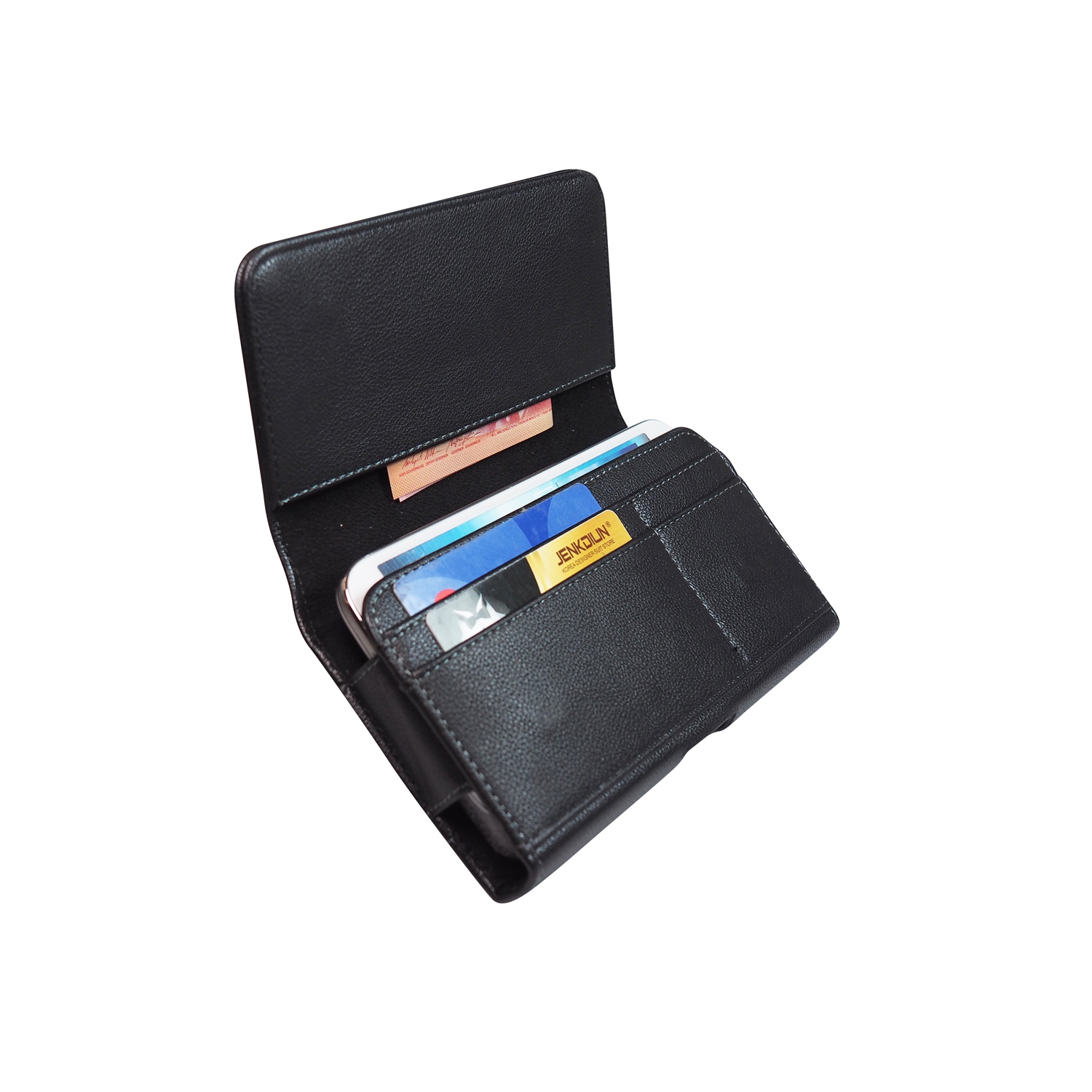 Pochette en cuir de polyuréthane d’Exian avec coupe-ceinture et fentes pour cartes de 6.25 x 3,25 po, noir