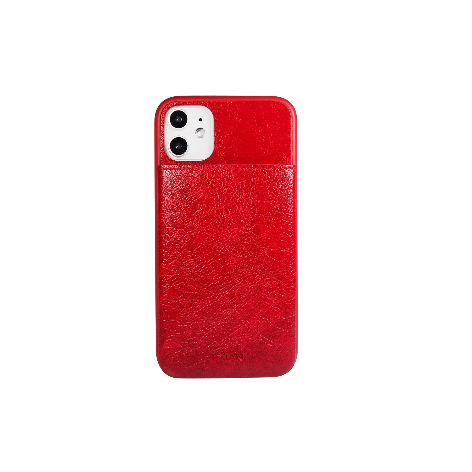 Cuir de polyuréthane iPhone 11 d’Exian avec porte-cartes 3-Rouge